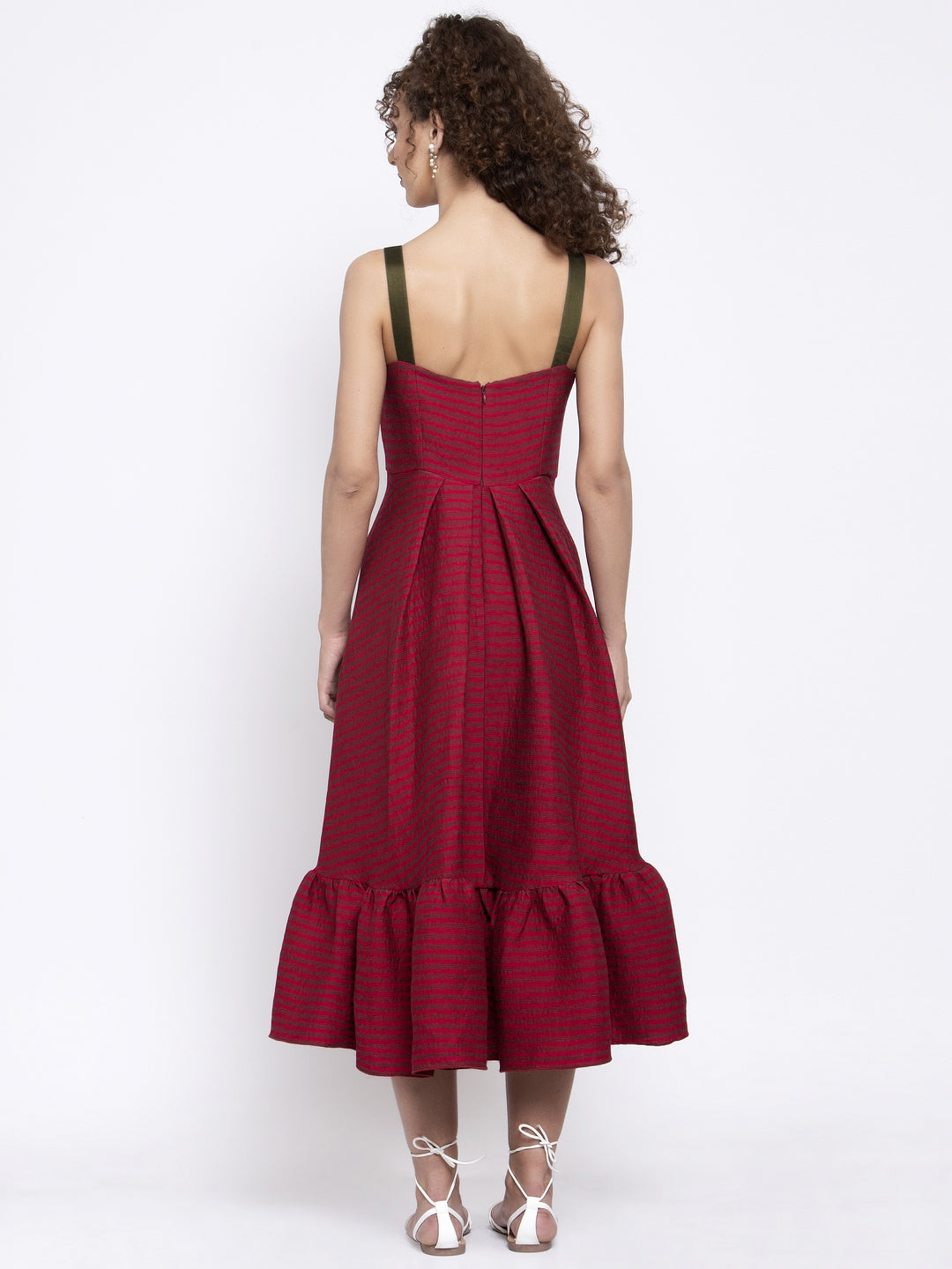 Red Texture Dress With Frill At Bottom