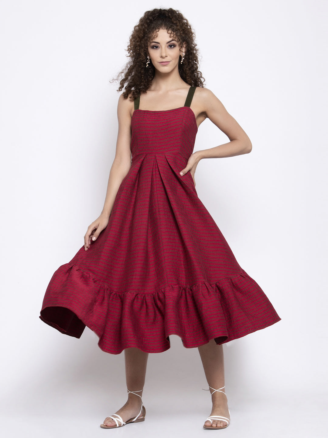 Red Texture Dress With Frill At Bottom