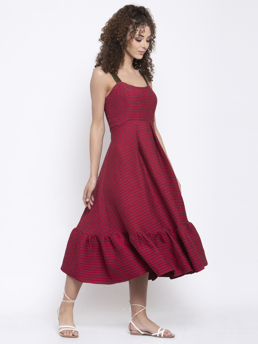 Red Texture Dress With Frill At Bottom