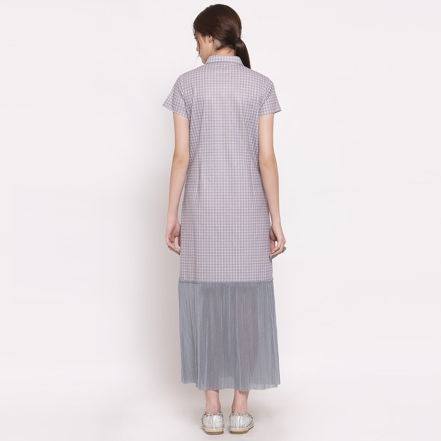 Grey Check & Plisse Dress