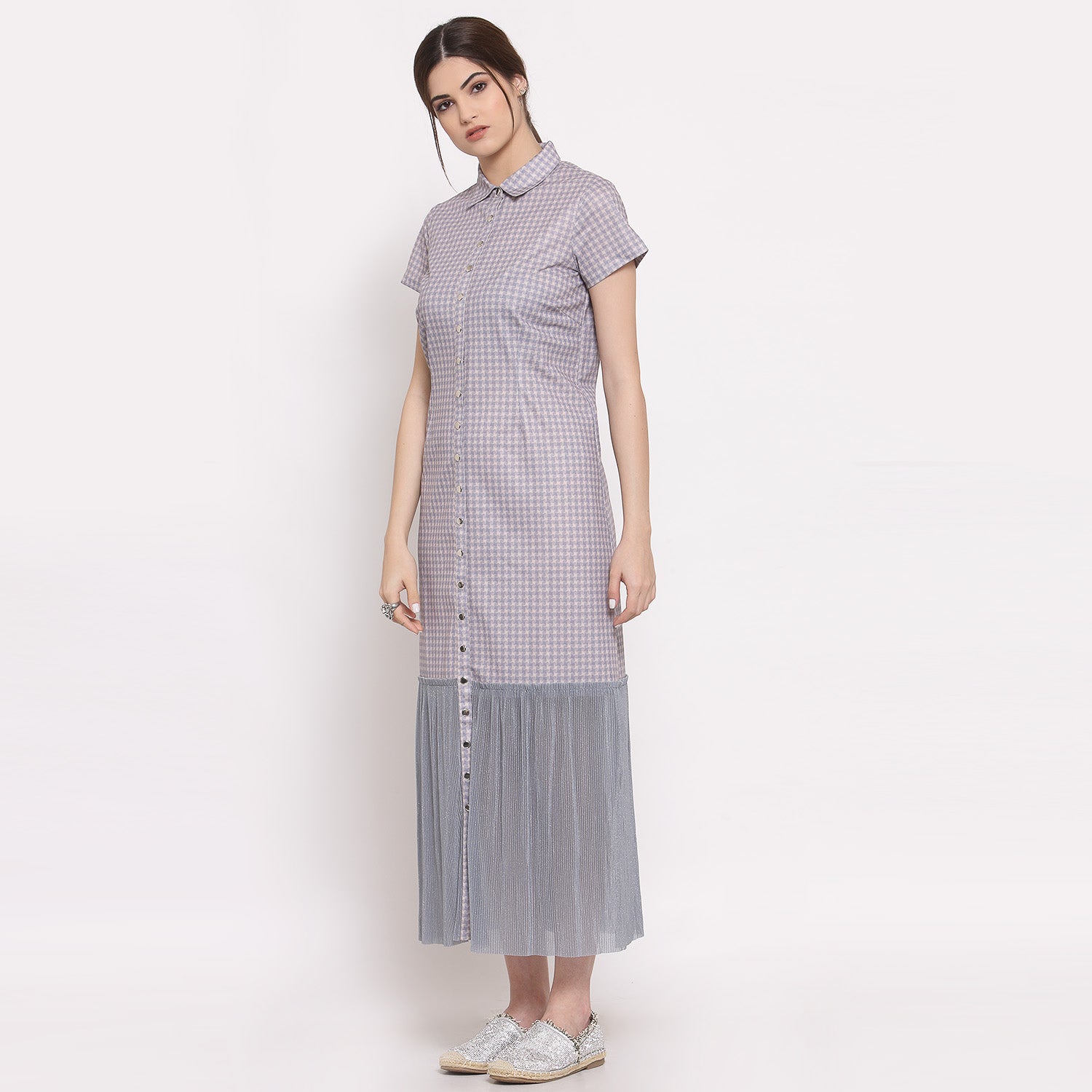 Grey Check & Plisse Dress