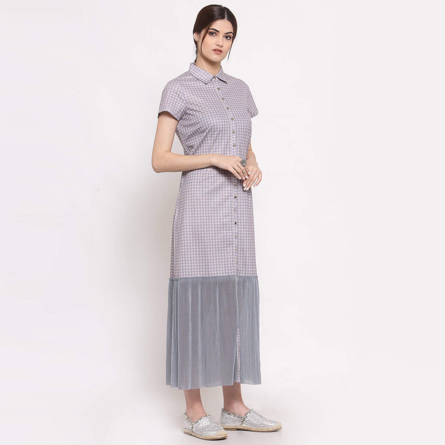 Grey Check & Plisse Dress