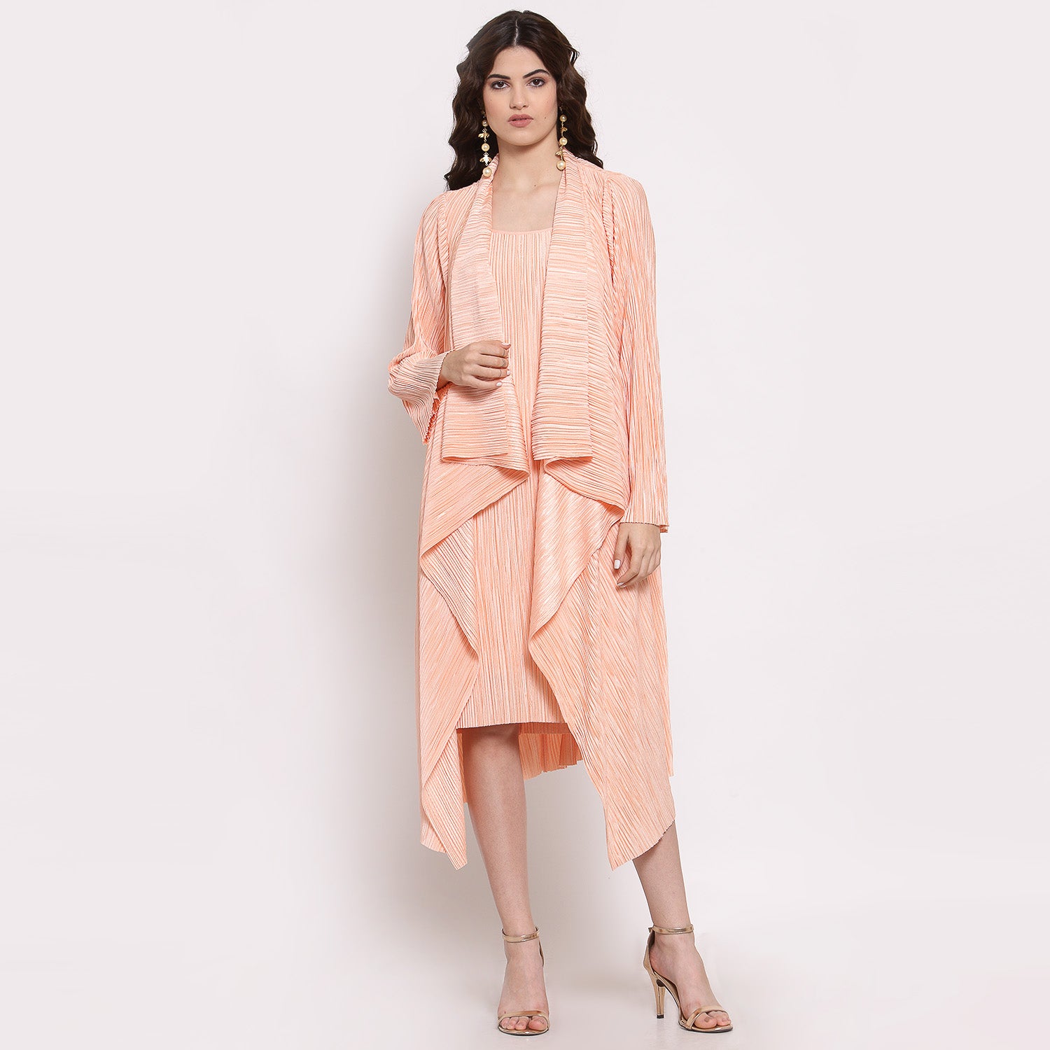 Peach Satin Plisse Drape Jacket