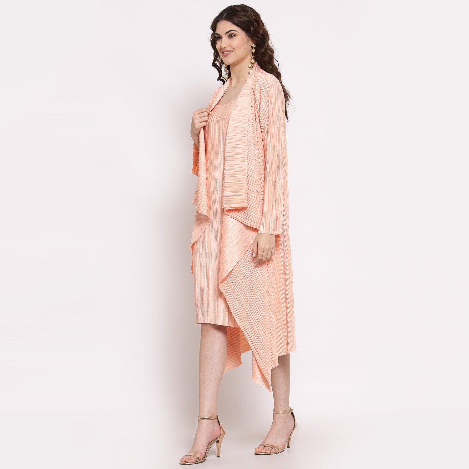 Peach Satin Plisse Drape Jacket