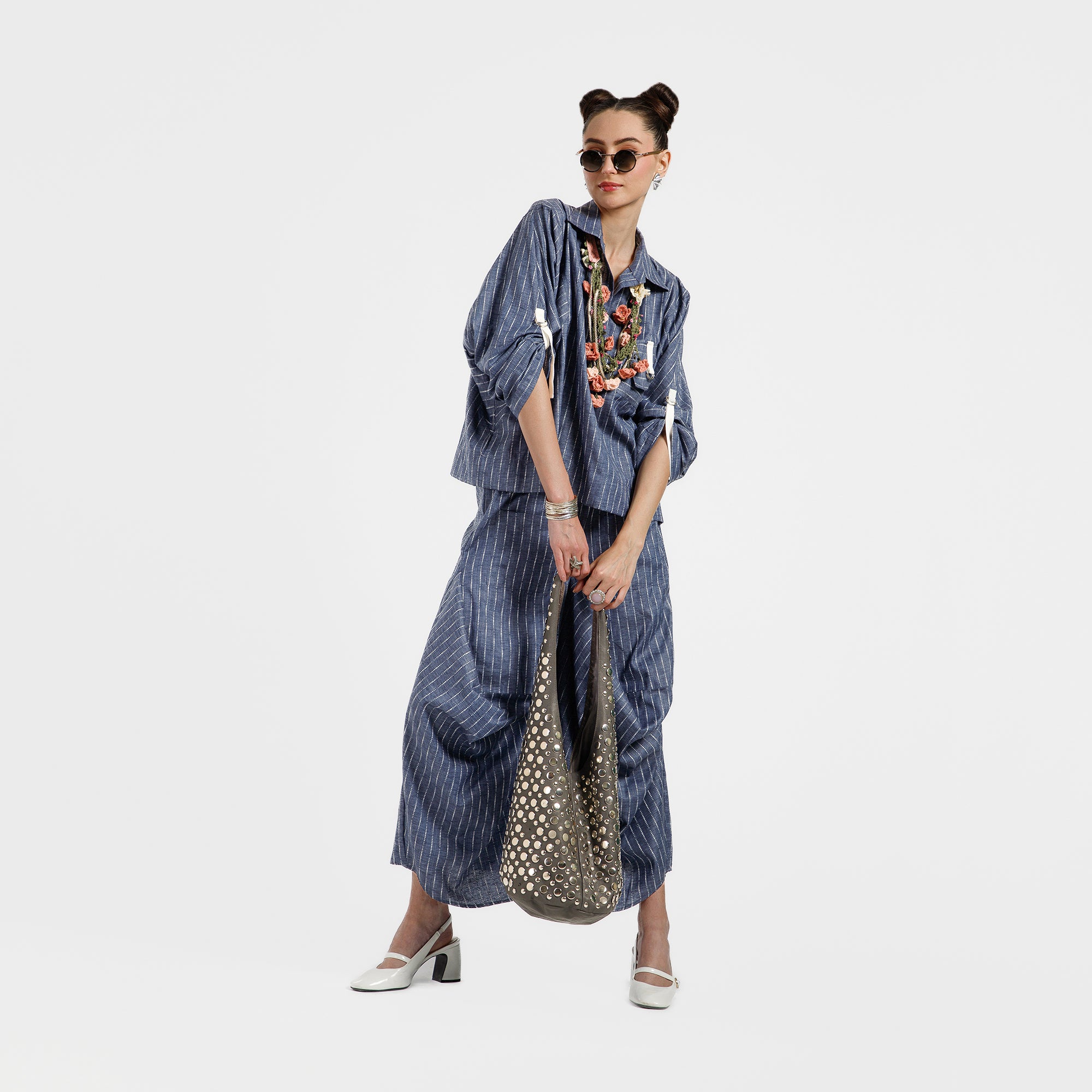 Blue Light Denim Draped Plazzo