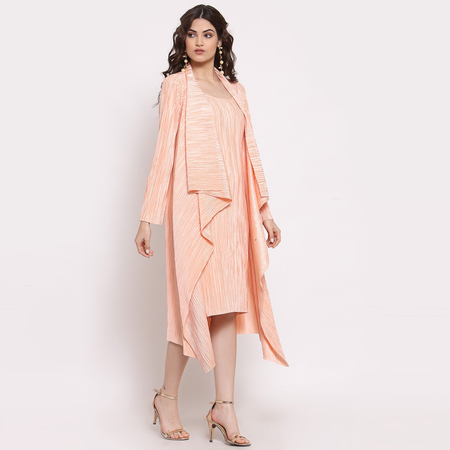 Peach Satin Plisse Drape Jacket