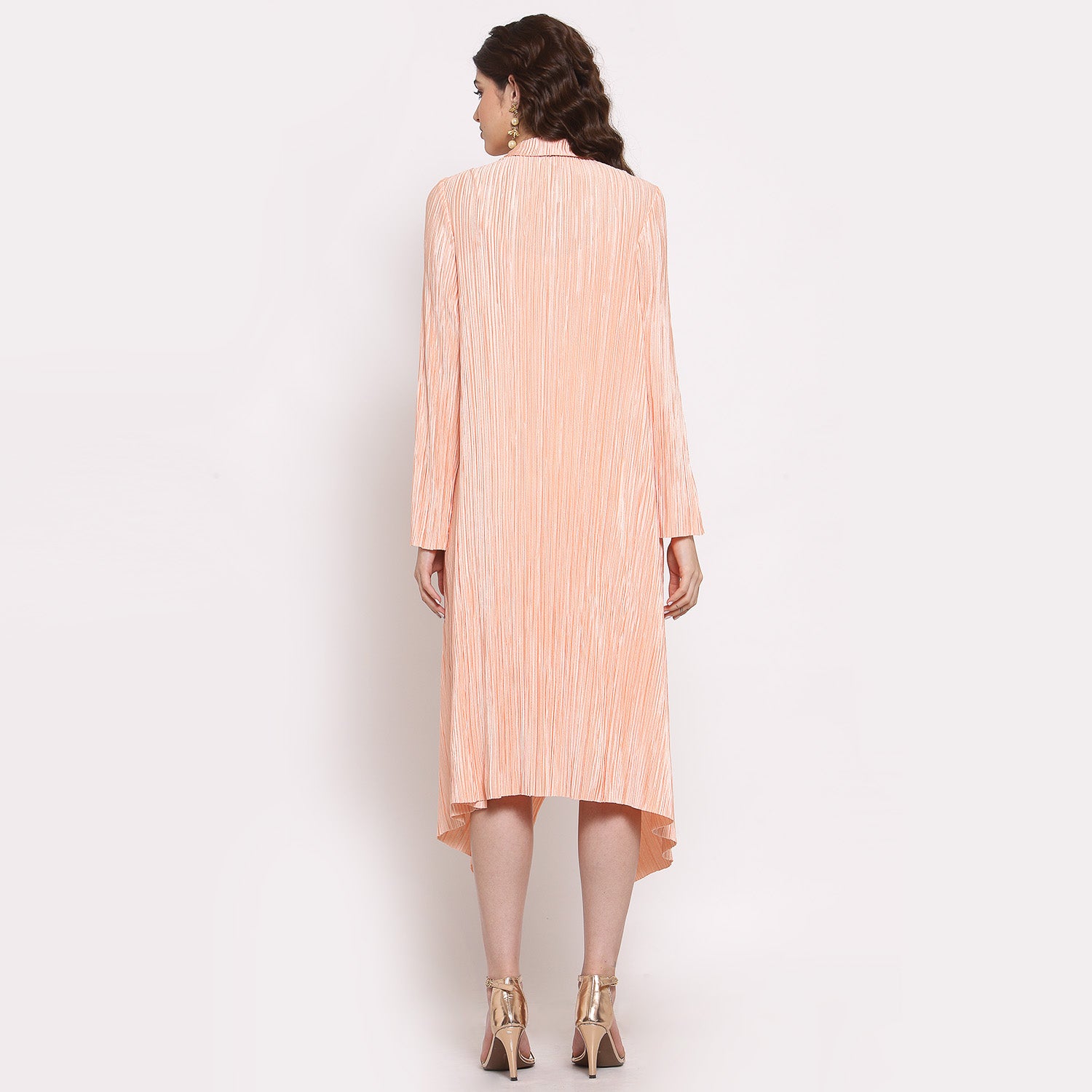 Peach Satin Plisse Drape Jacket