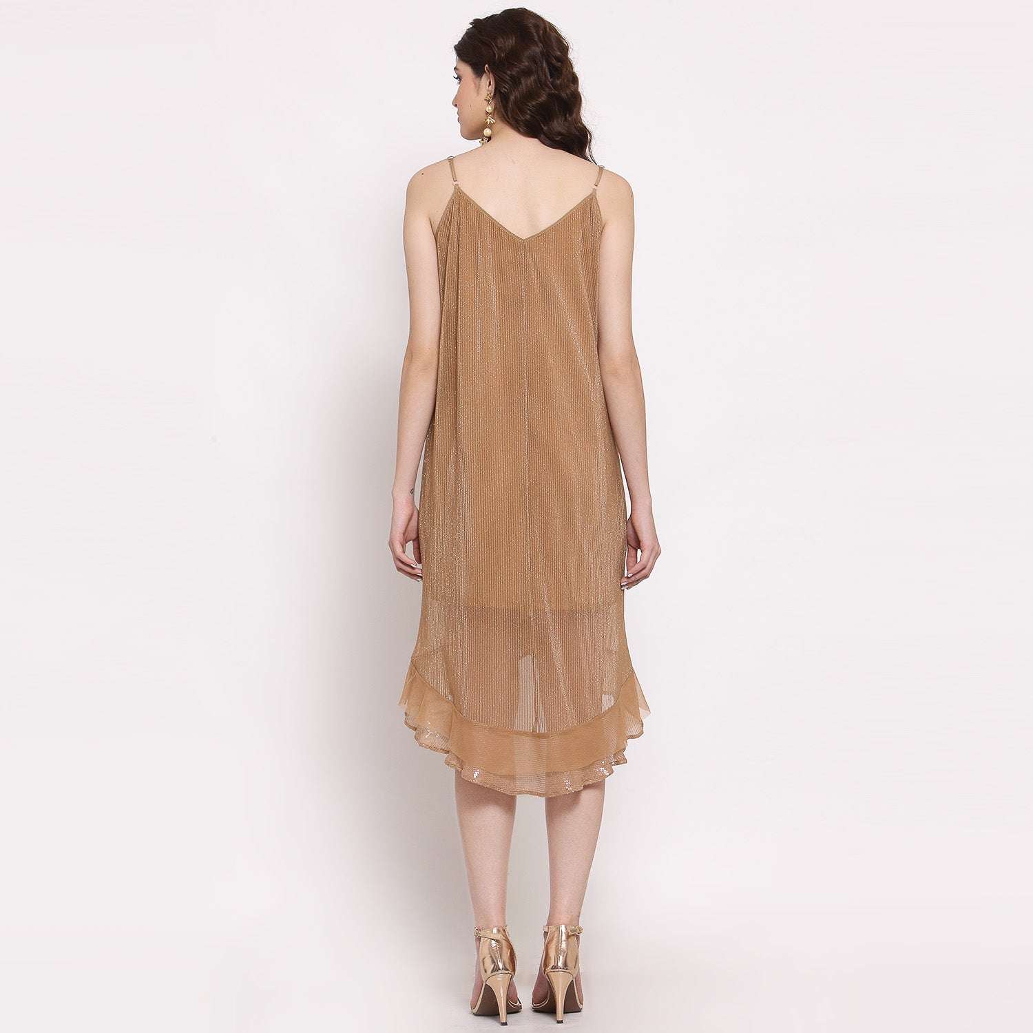 Beige Plisse Asymmetric Dress