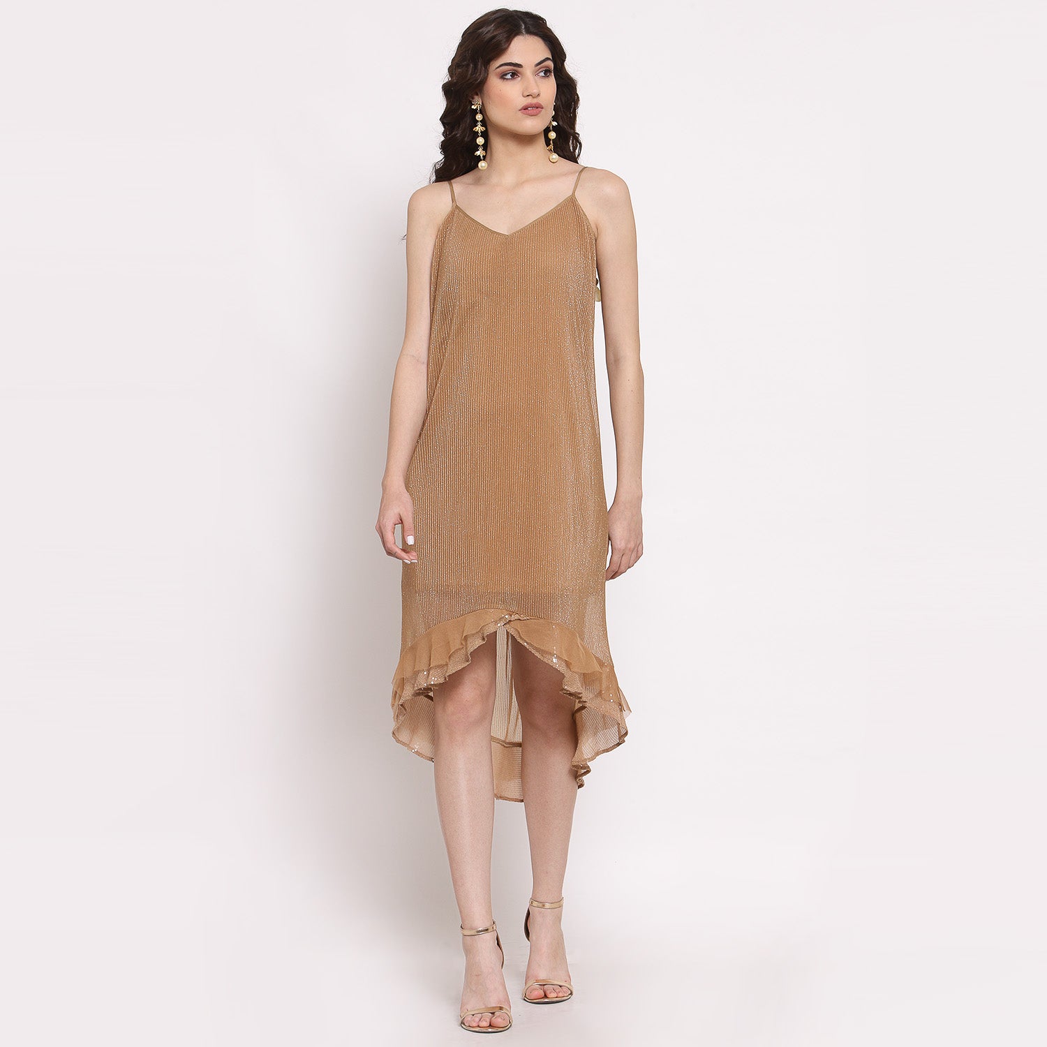 Beige Plisse Asymmetric Dress