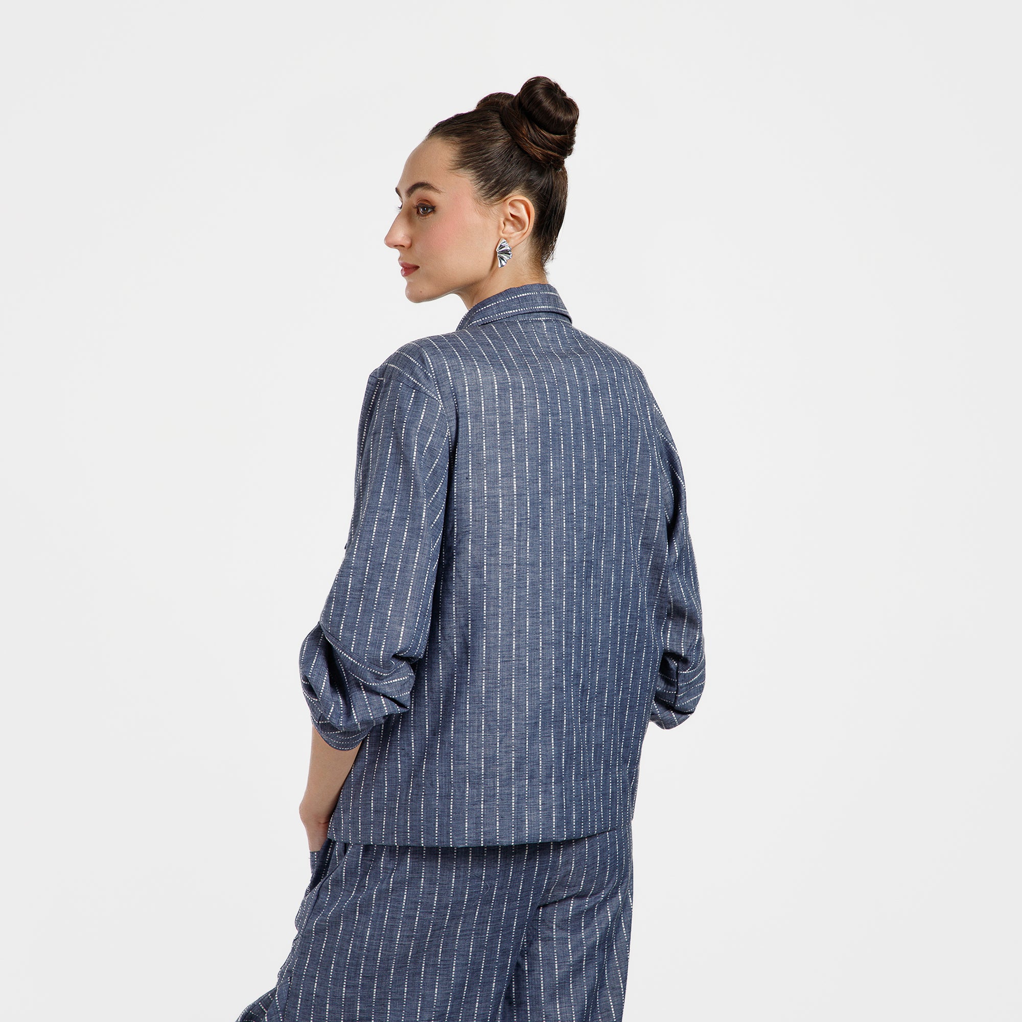 Blue Light Denim Line Top With White Tape