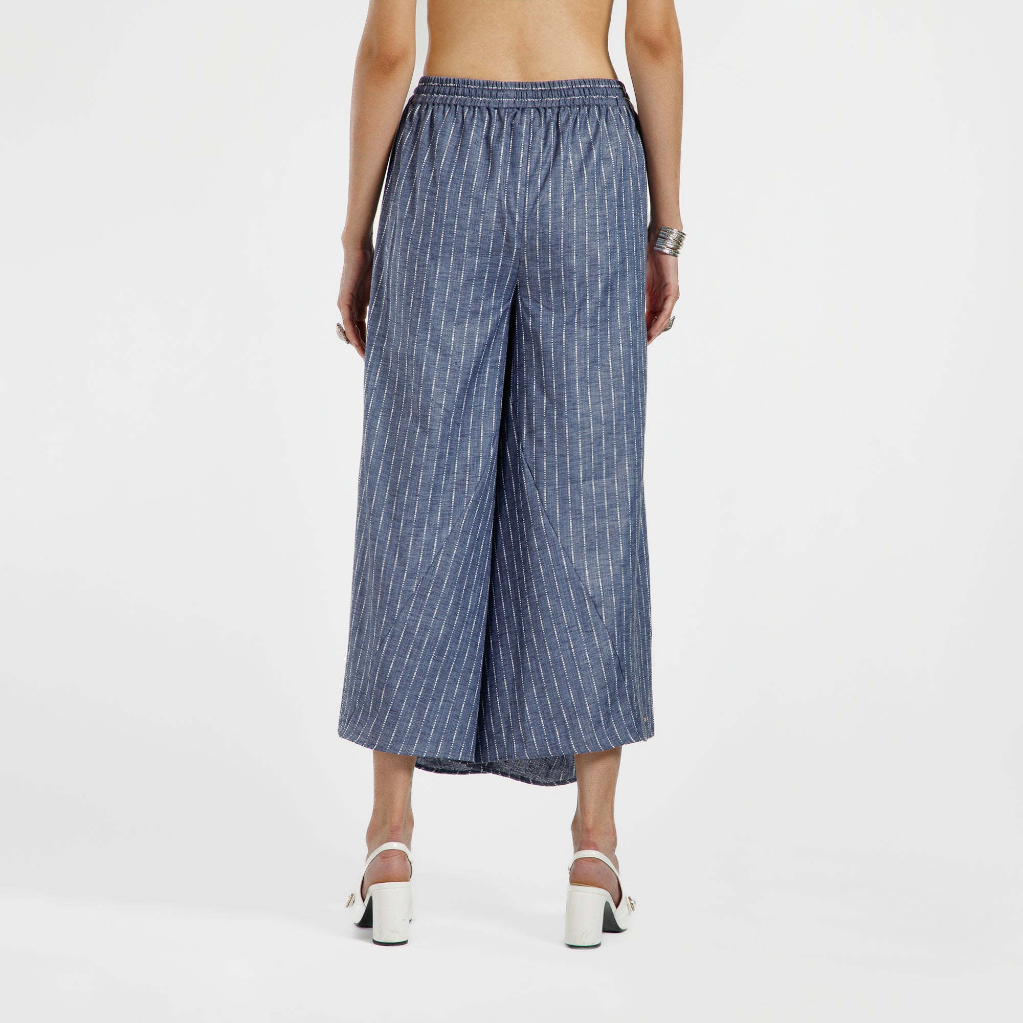 Blue Light Denim Draped Plazzo