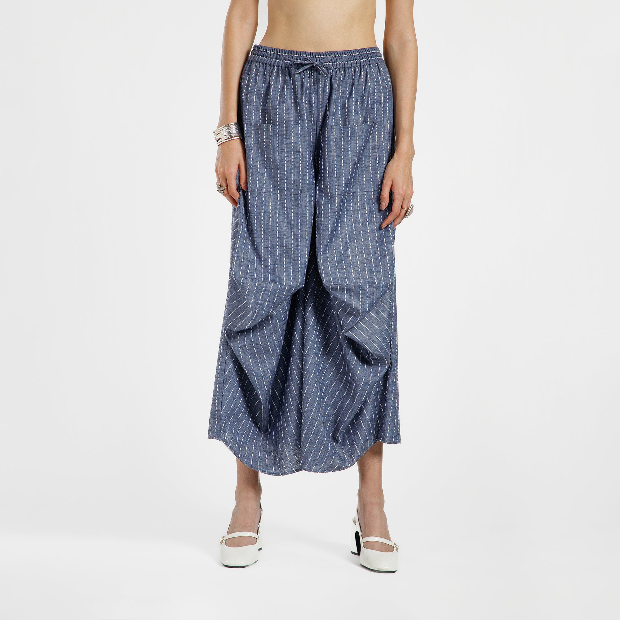 Blue Light Denim Draped Plazzo