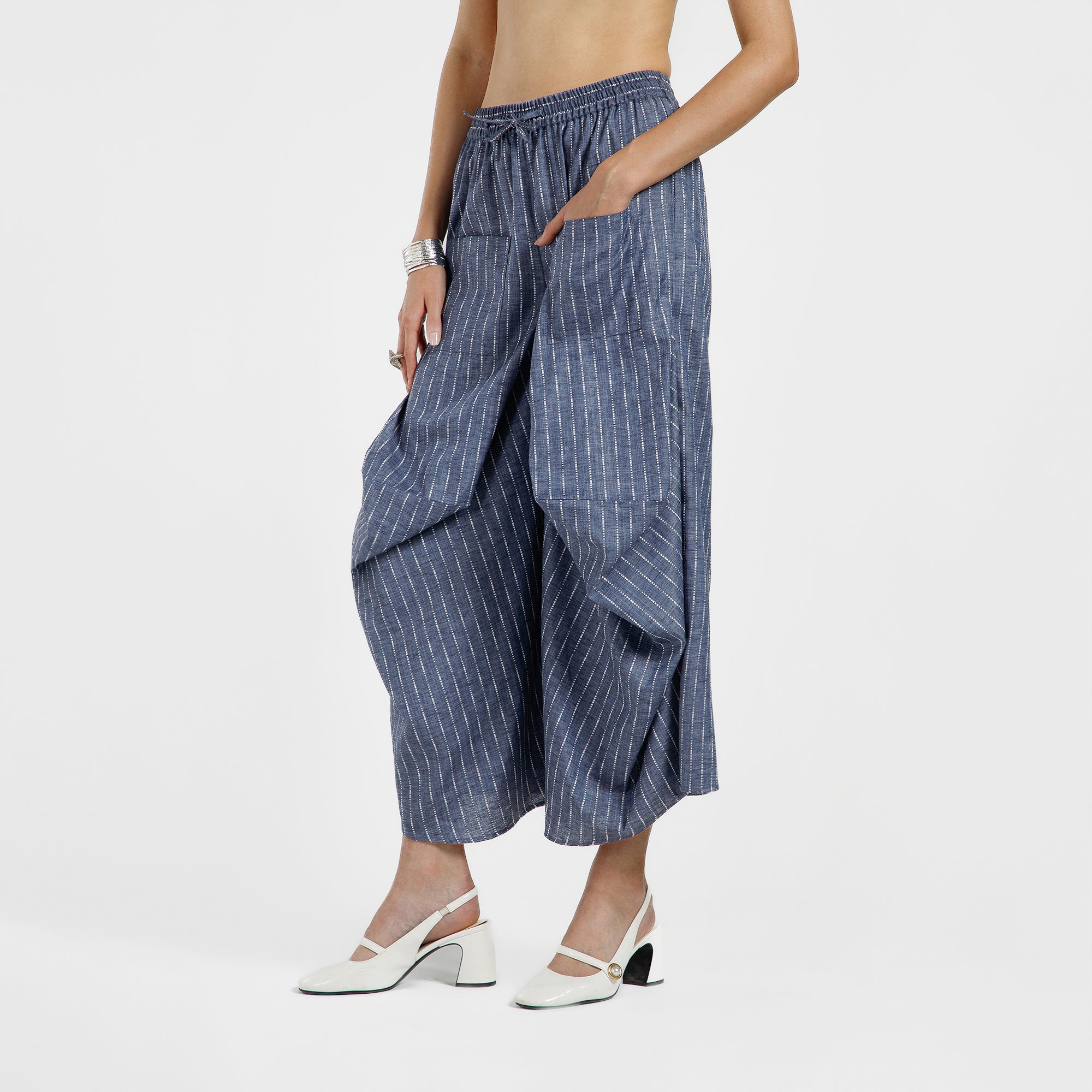 Blue Light Denim Draped Plazzo