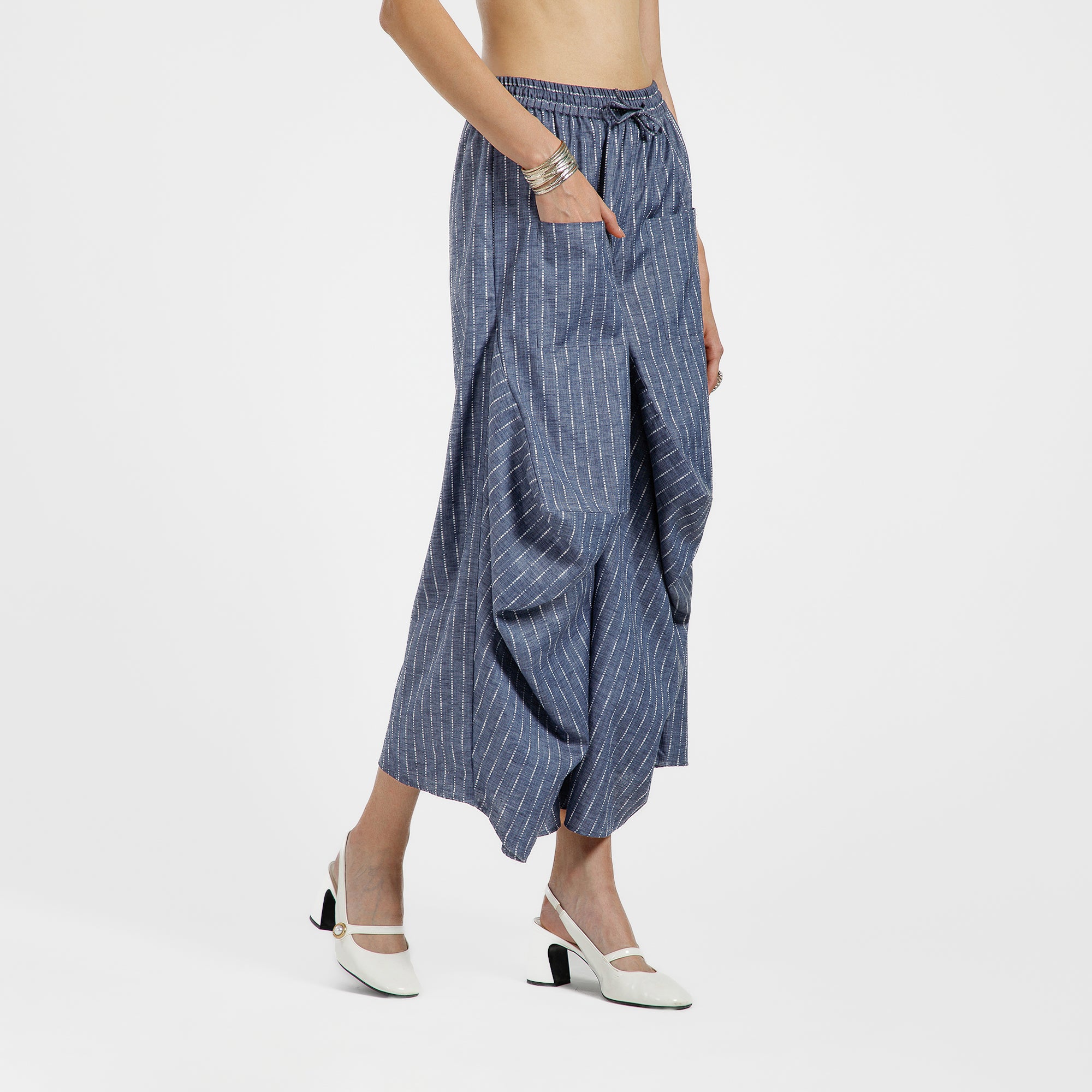Blue Light Denim Draped Plazzo