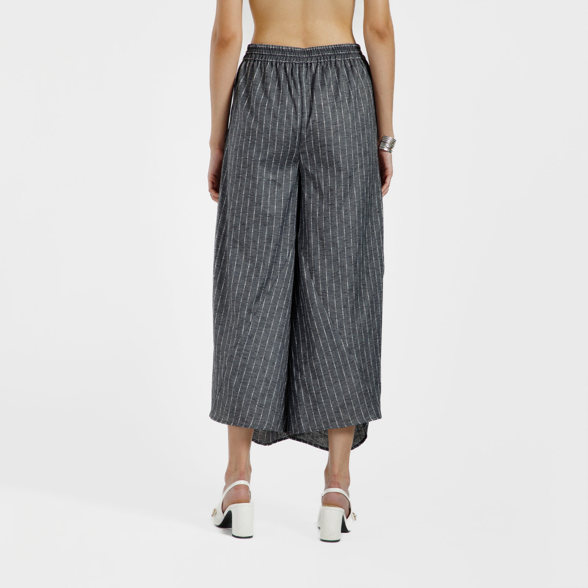 Grey Light Denim Draped Plazzo