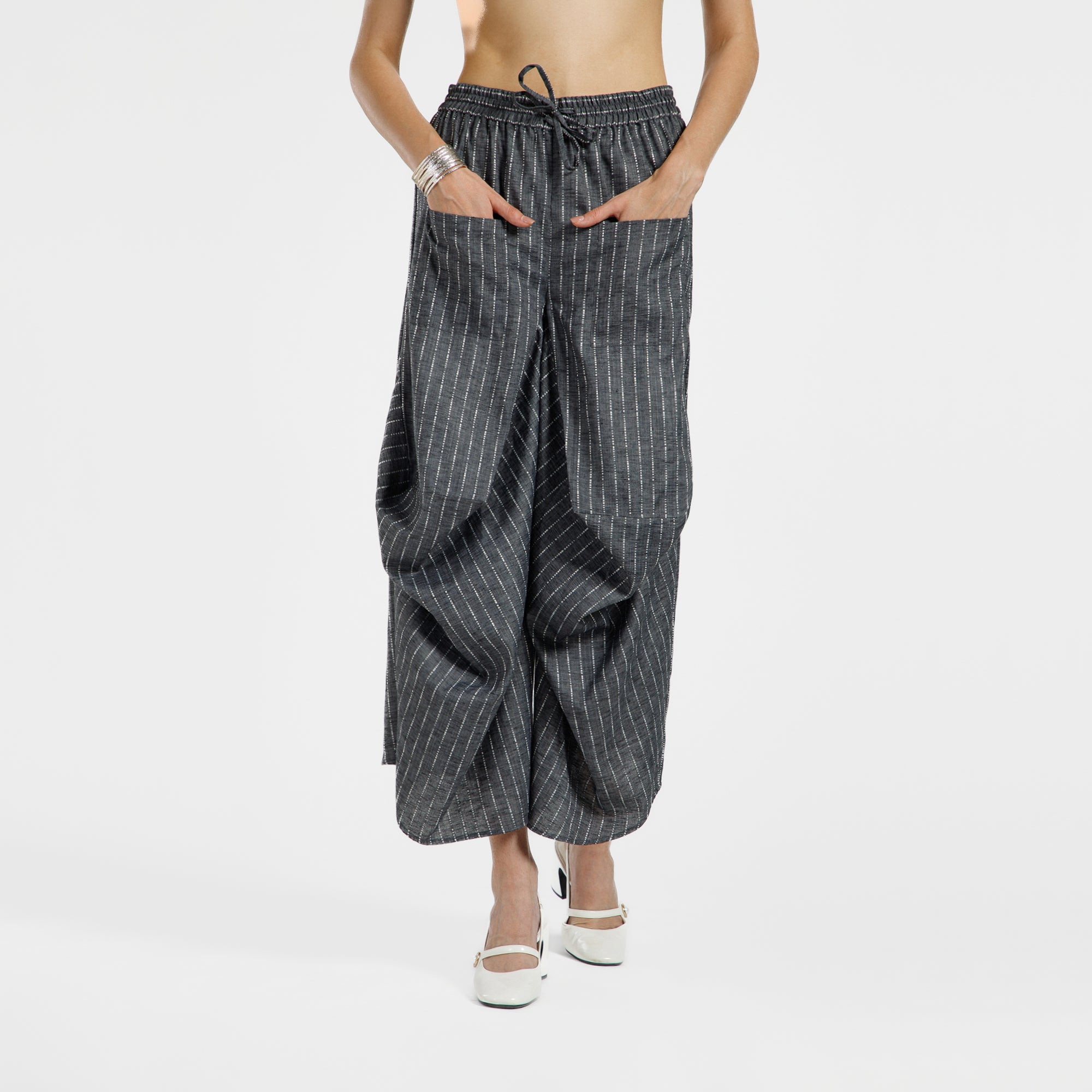 Grey Light Denim Draped Plazzo