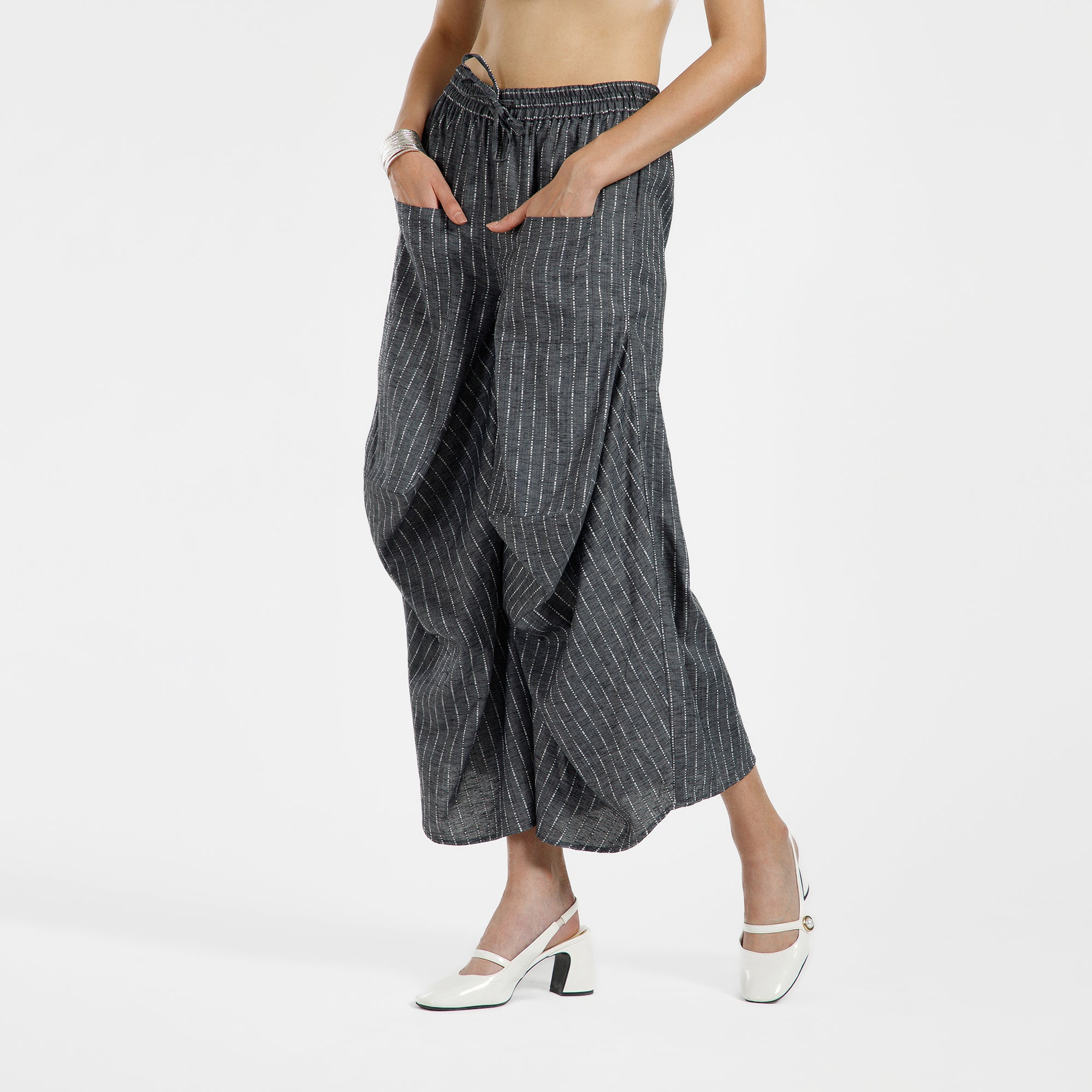 Grey Light Denim Draped Plazzo