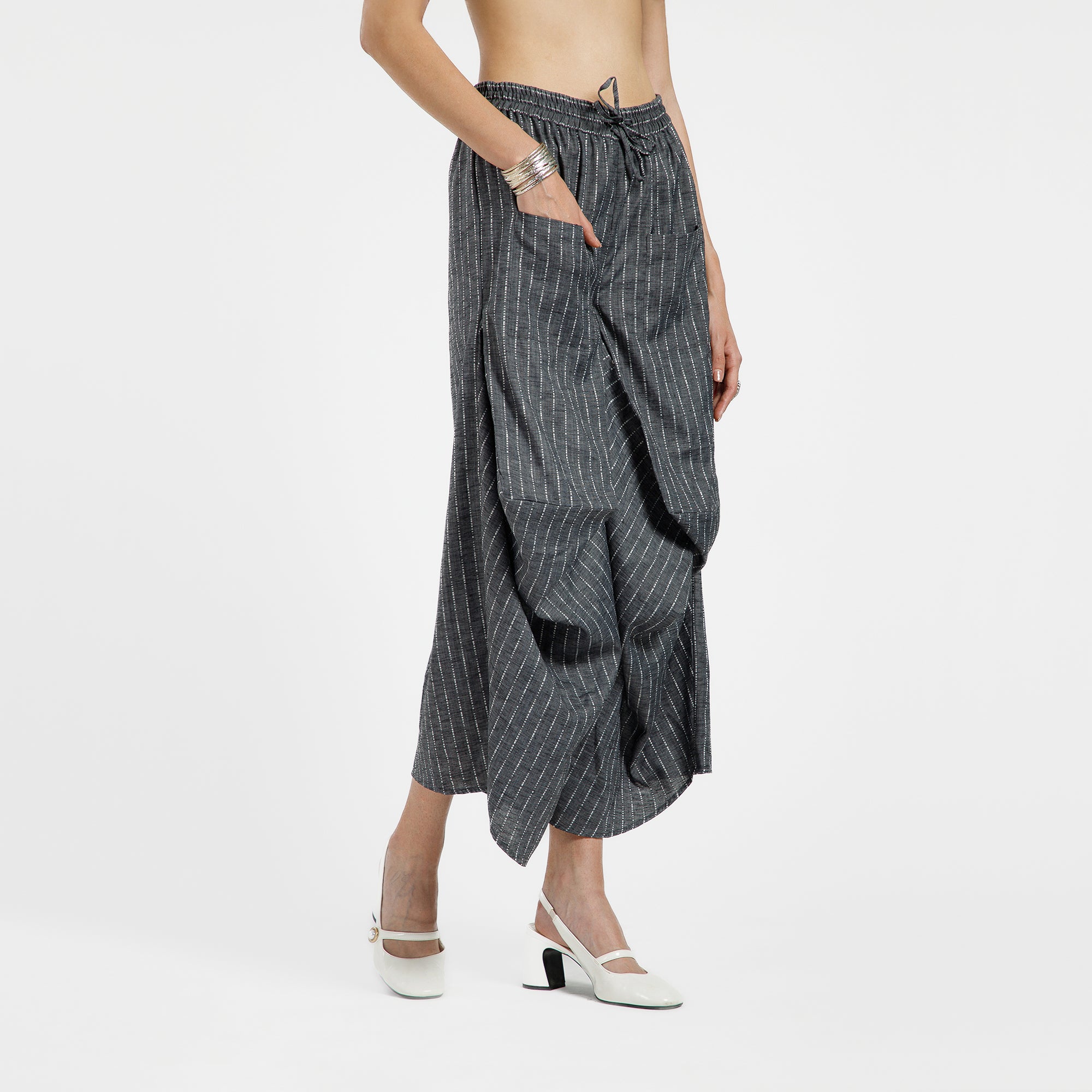 Grey Light Denim Draped Plazzo