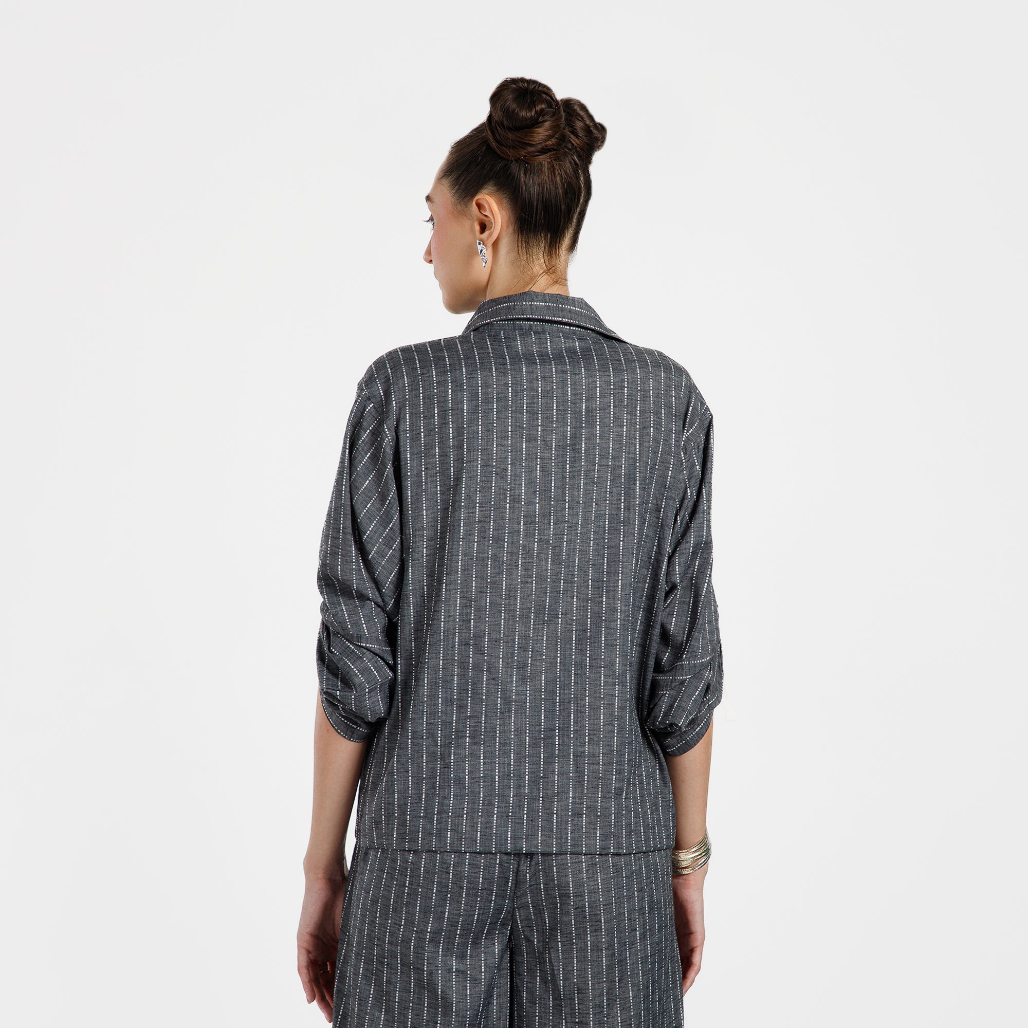 Grey Light Denim Line Top With White Tape