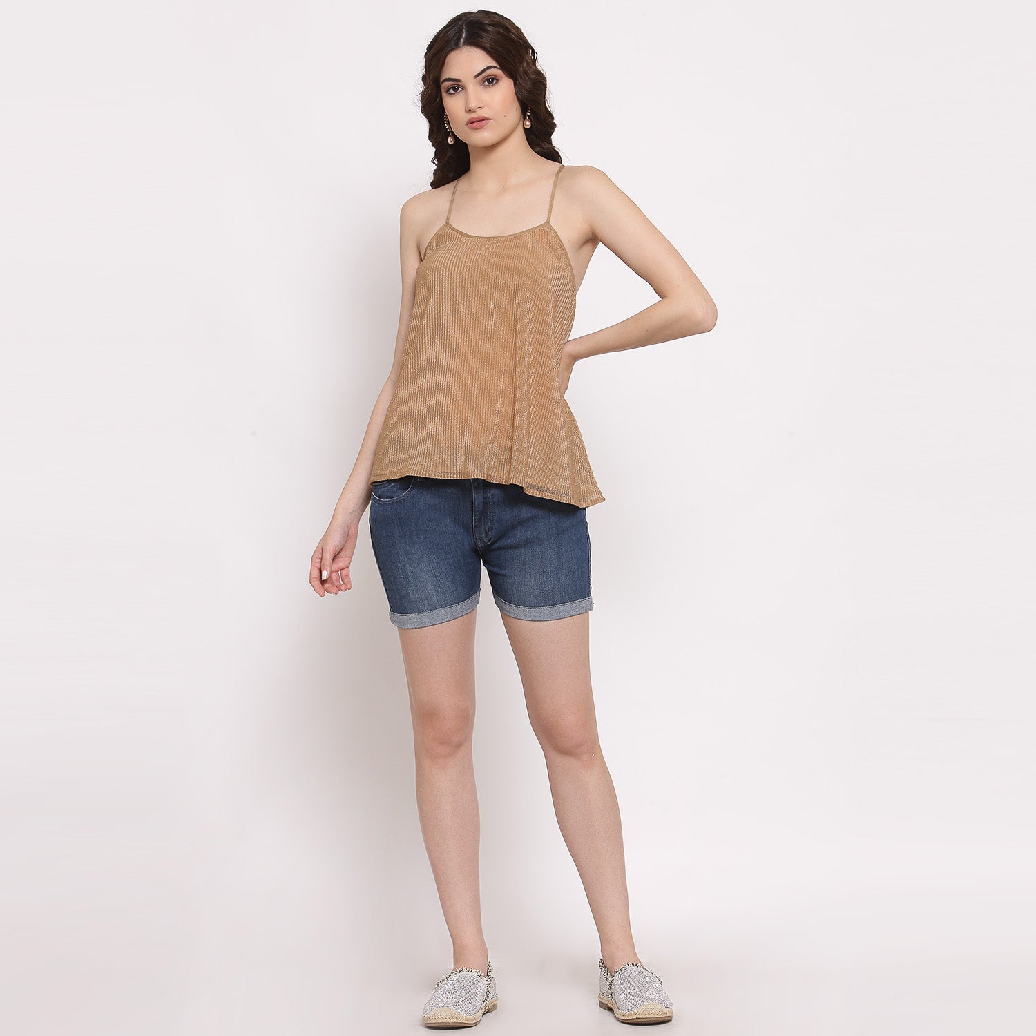 Beige Plisse Halter Top