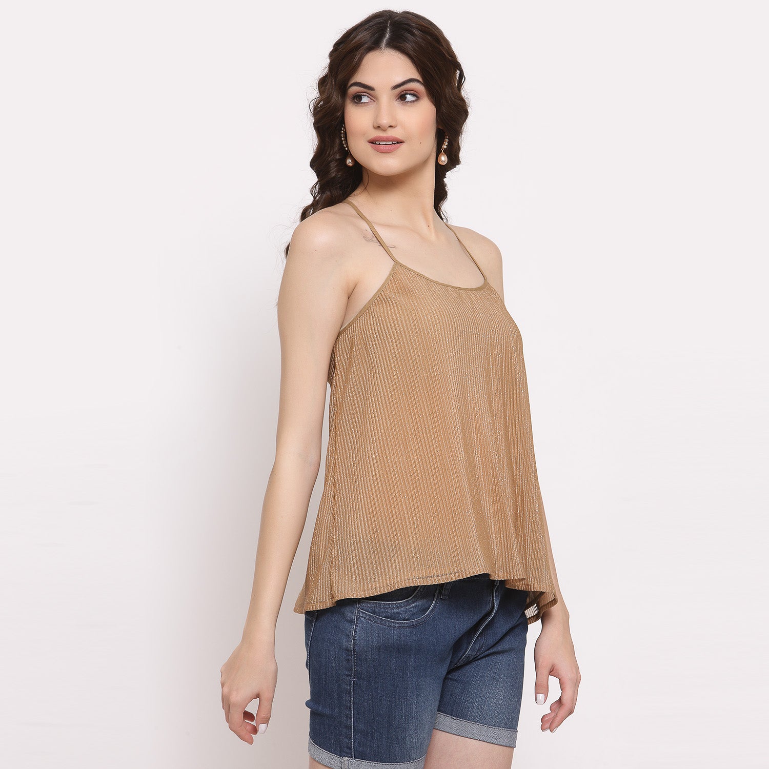 Beige Plisse Halter Top