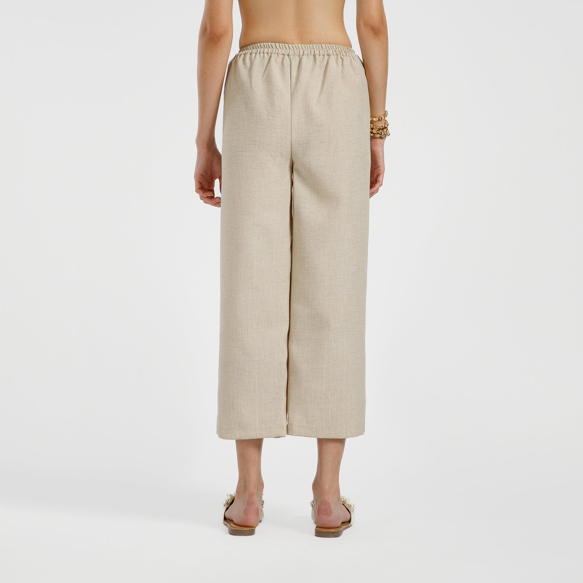 Off White Cotton Slub Linen Textured Plazzo