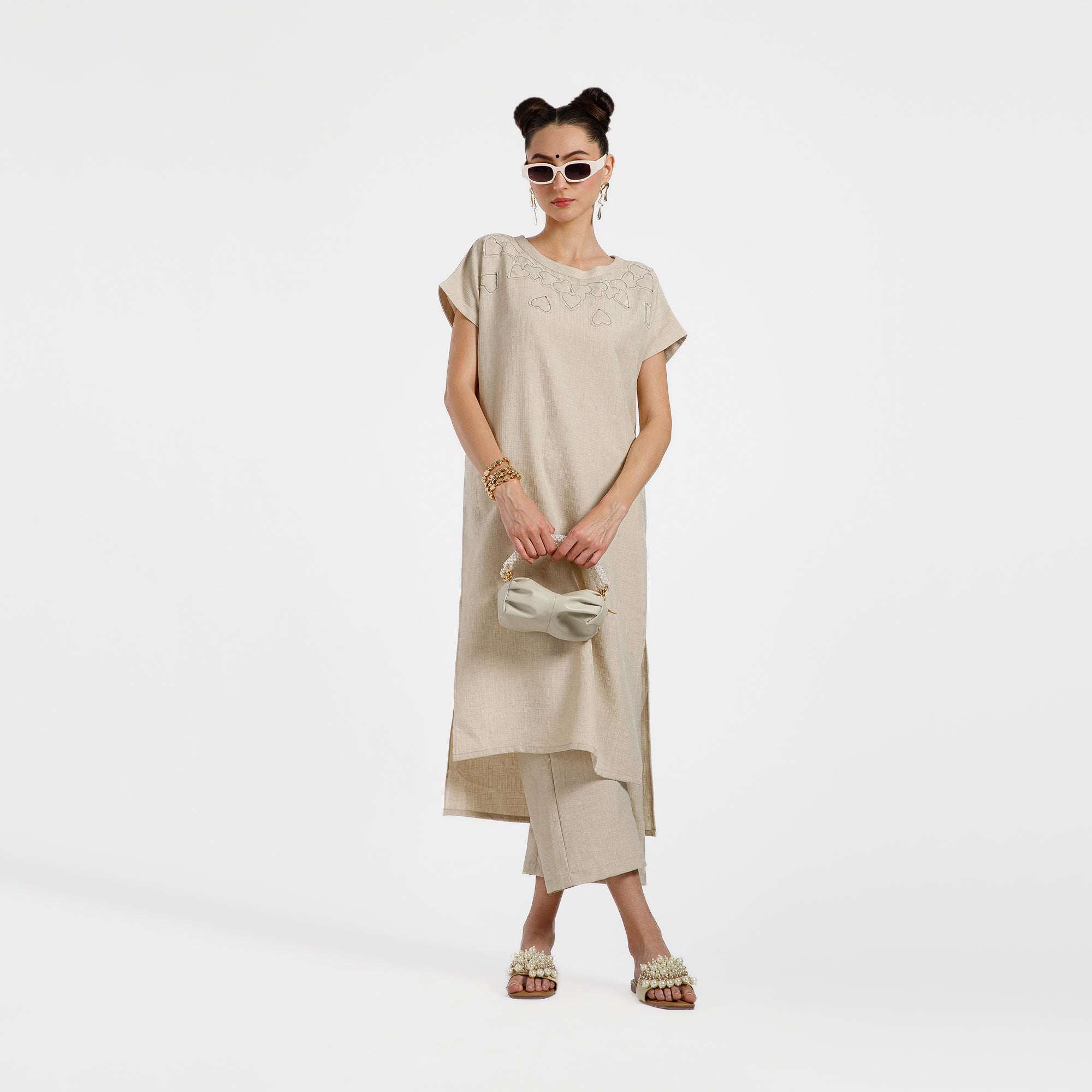 Off White Cotton Slub Linen Textured Plazzo