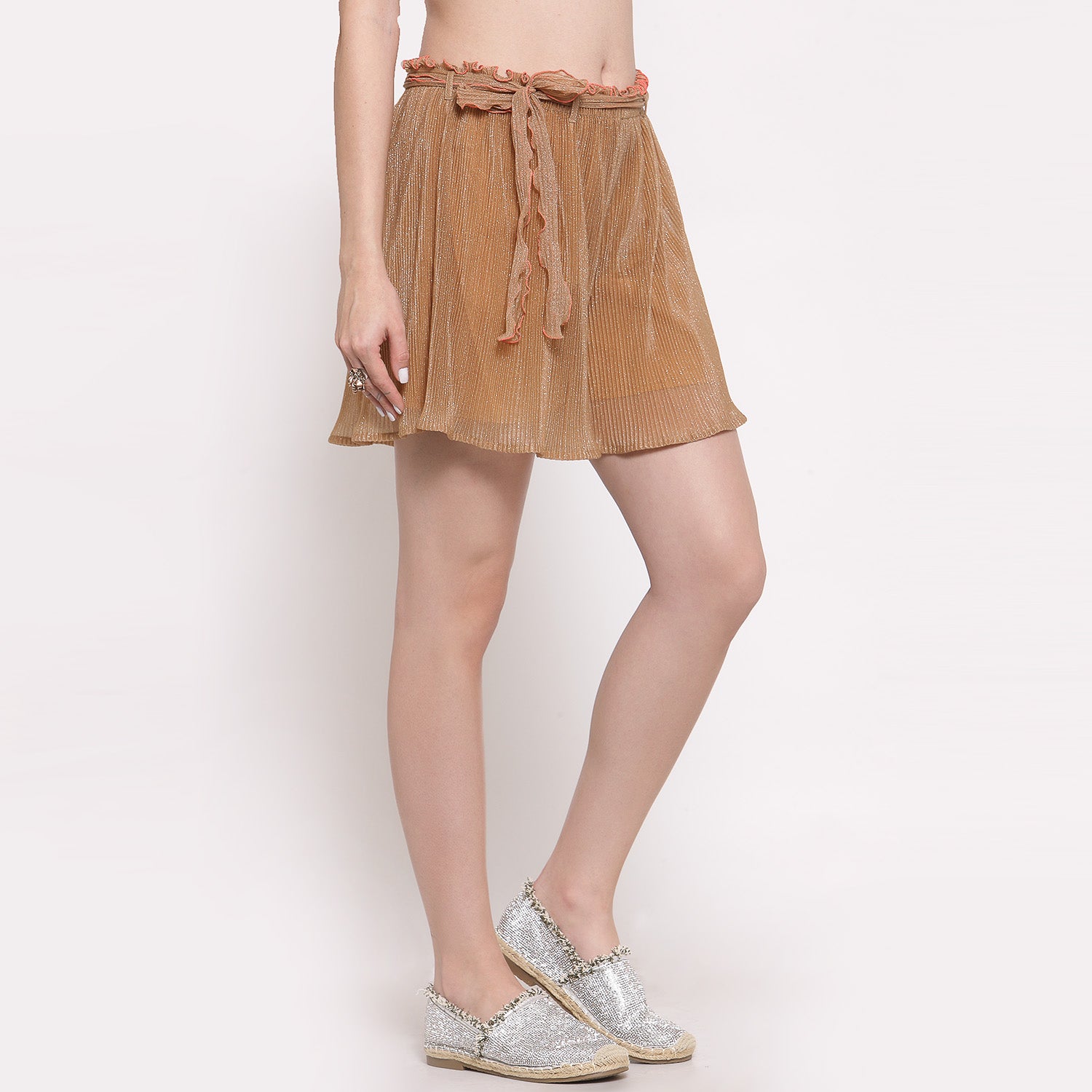 Plisse Beige Shorts With Belt