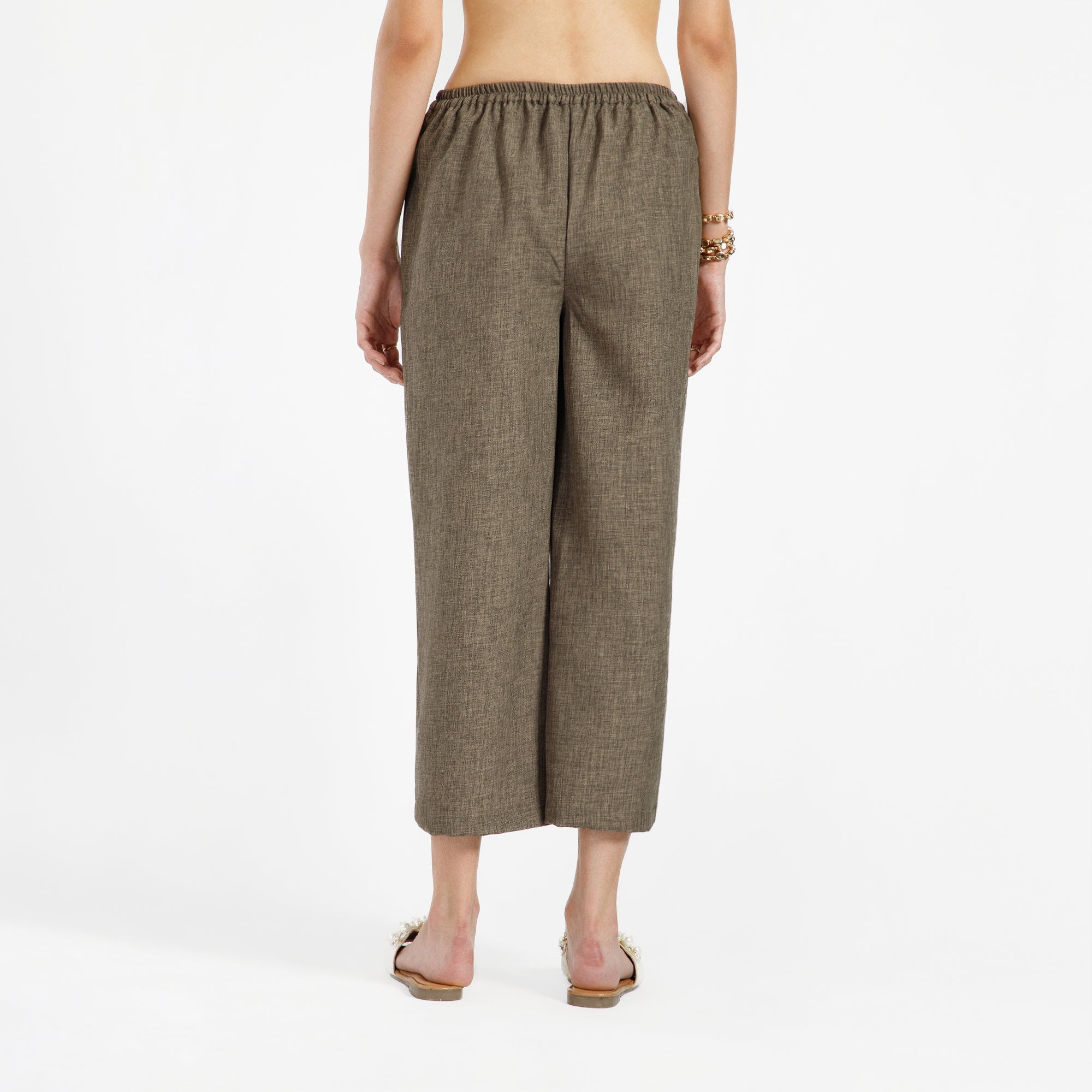 Brown Cotton Slub Linen Textured Plazzo
