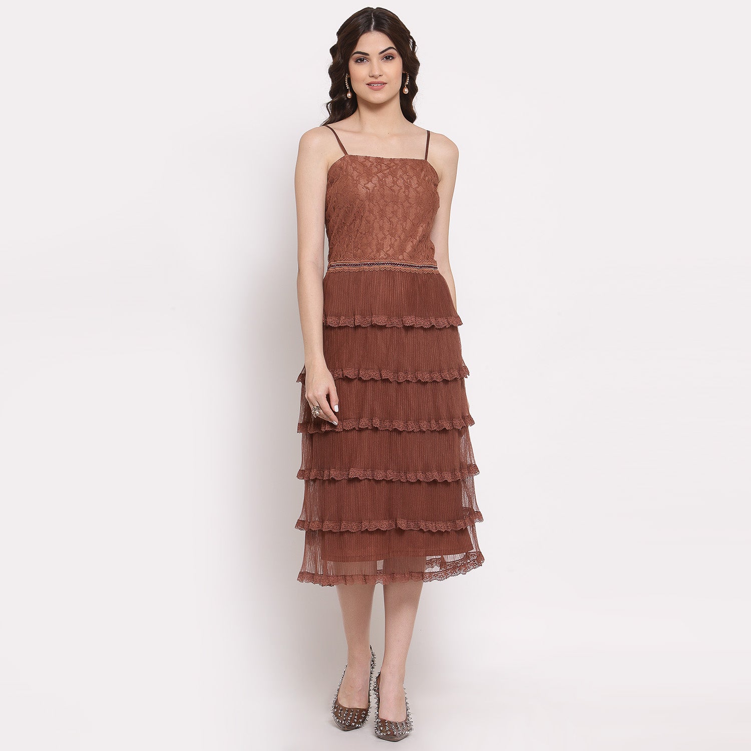 Brown Net Frill Dress