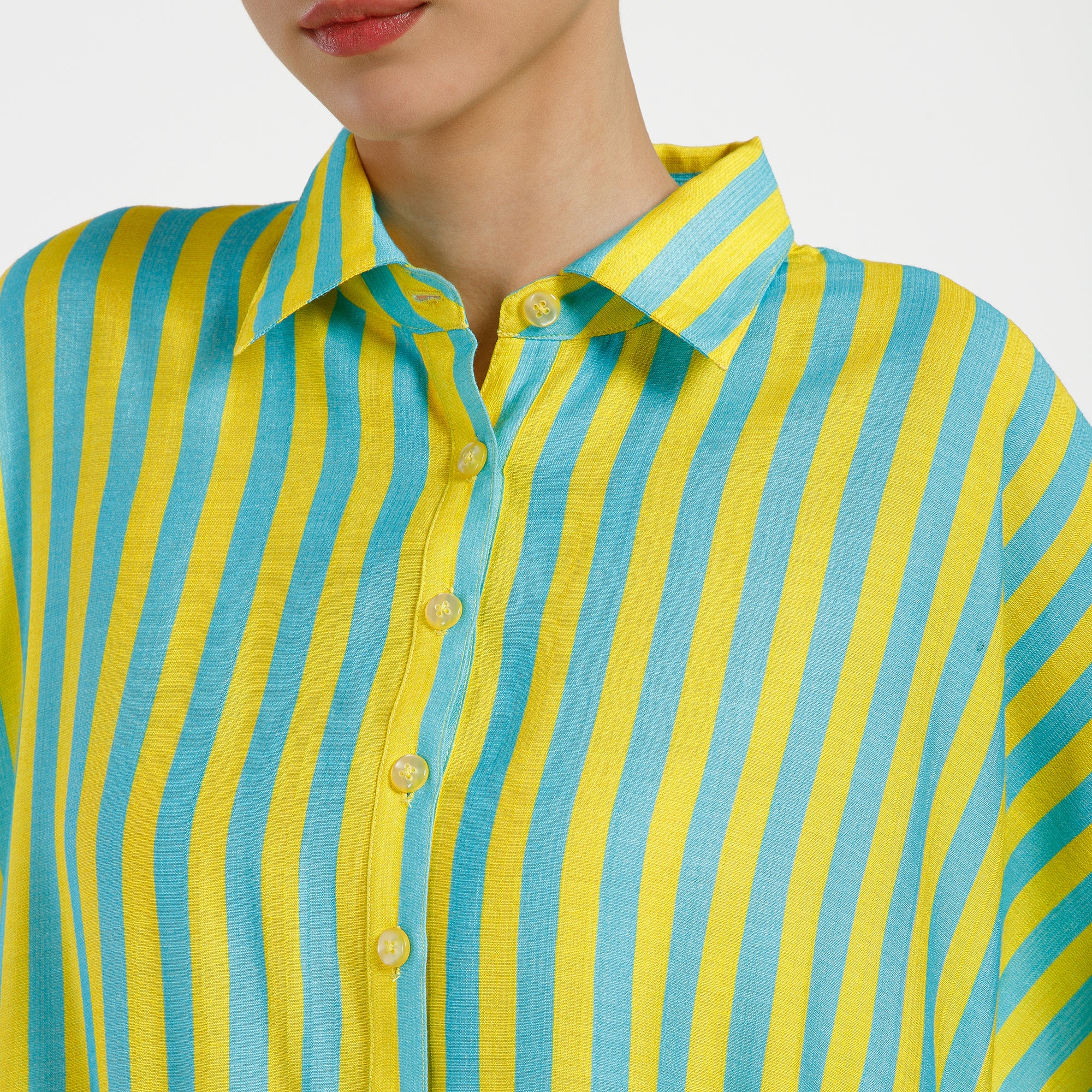 Blue And Yellow A-Line Viscose Print Dress