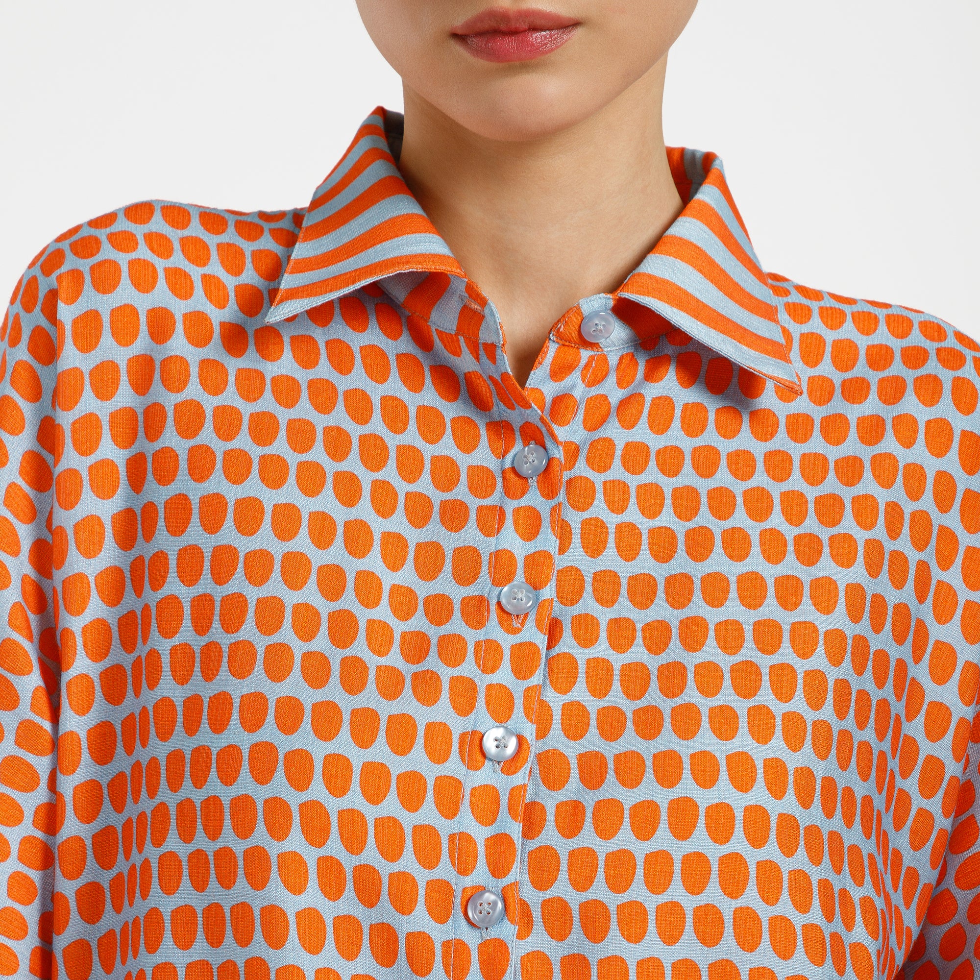 Orange And Blue Drop Print Viscose Shirt