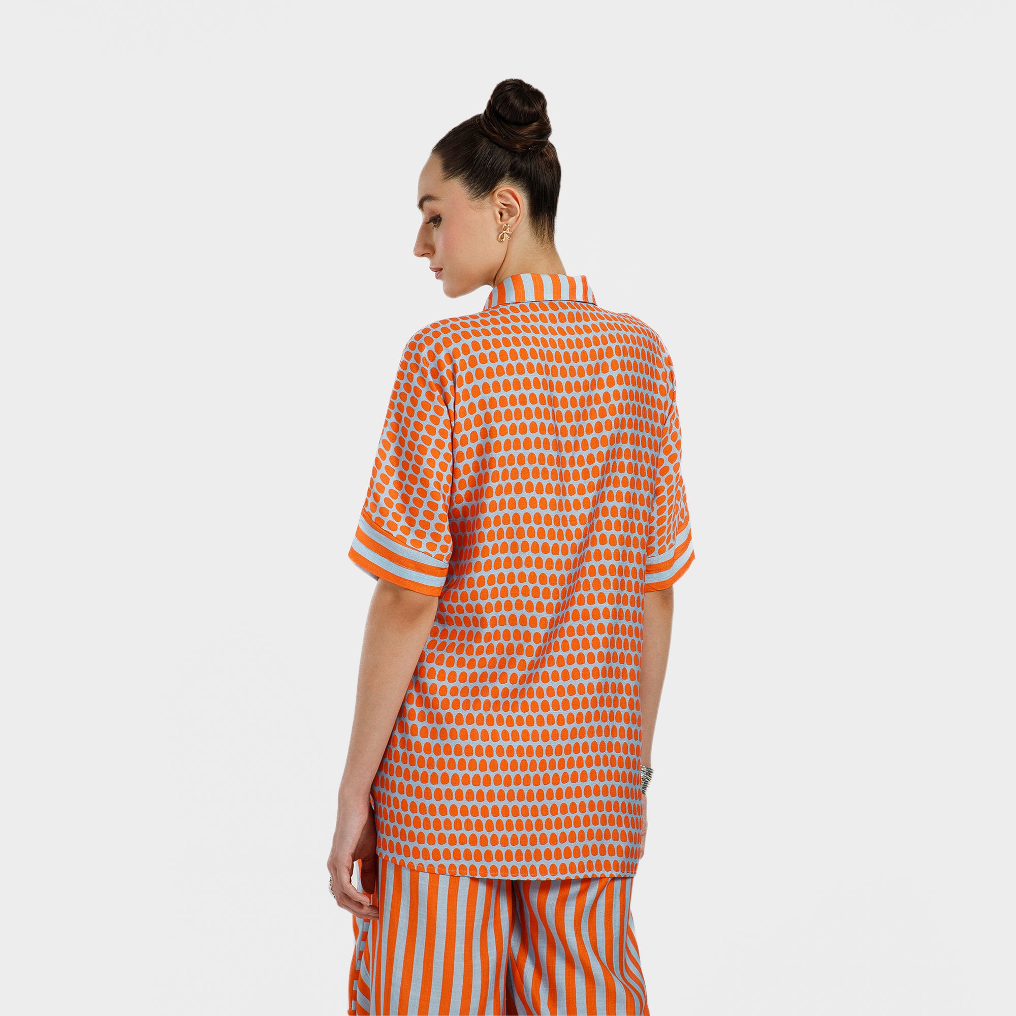 Orange And Blue Drop Print Viscose Shirt