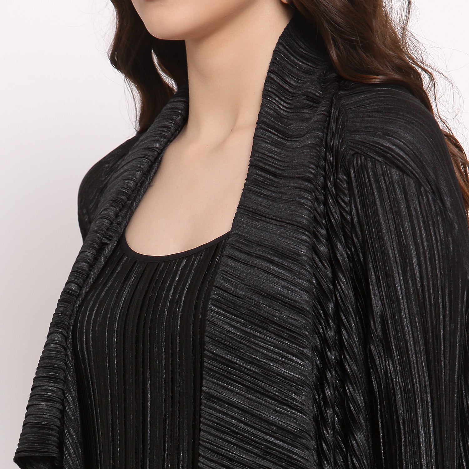 Black Satin Plisse Drape Jacket