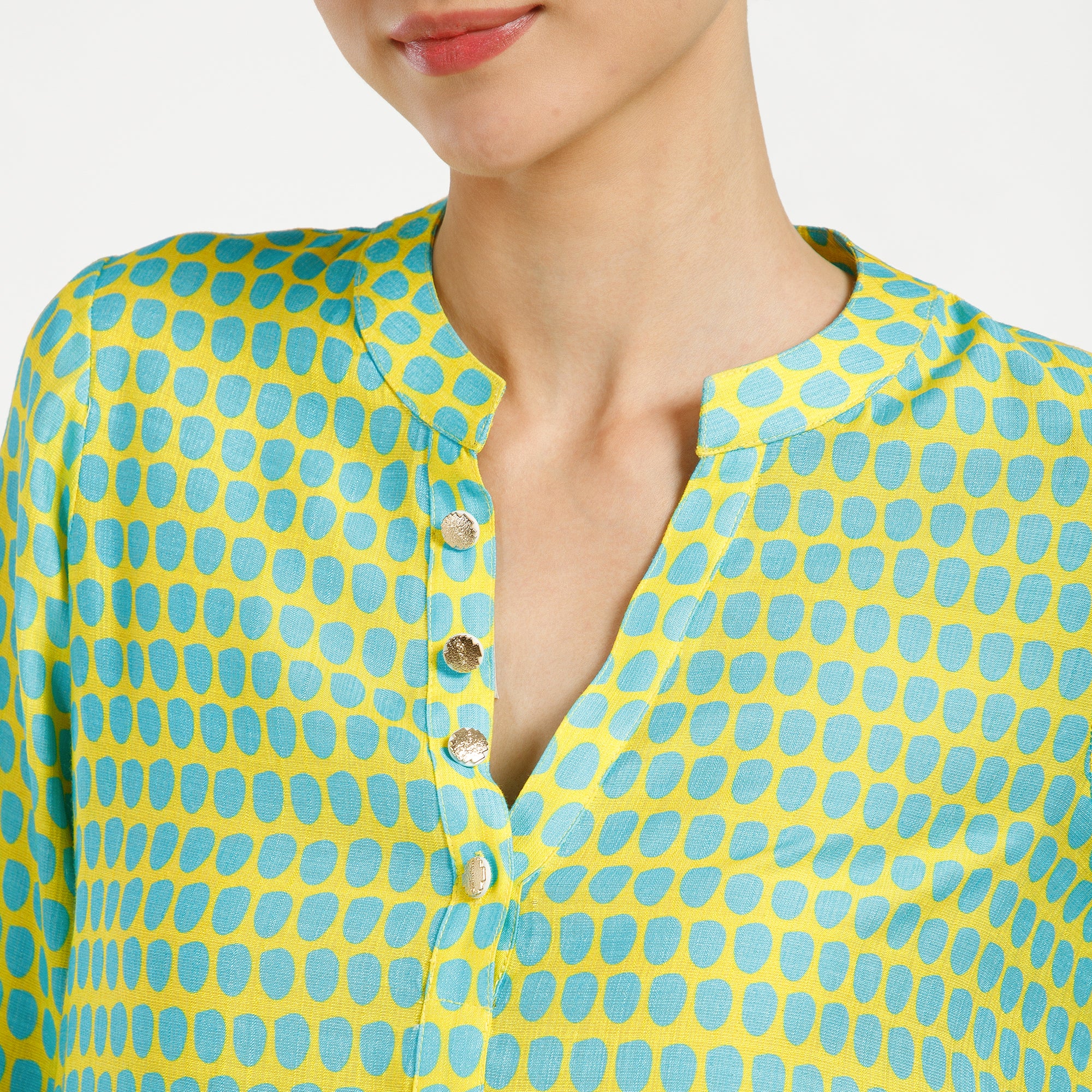 Blue And Yellow Drop Print Viscose Kurta