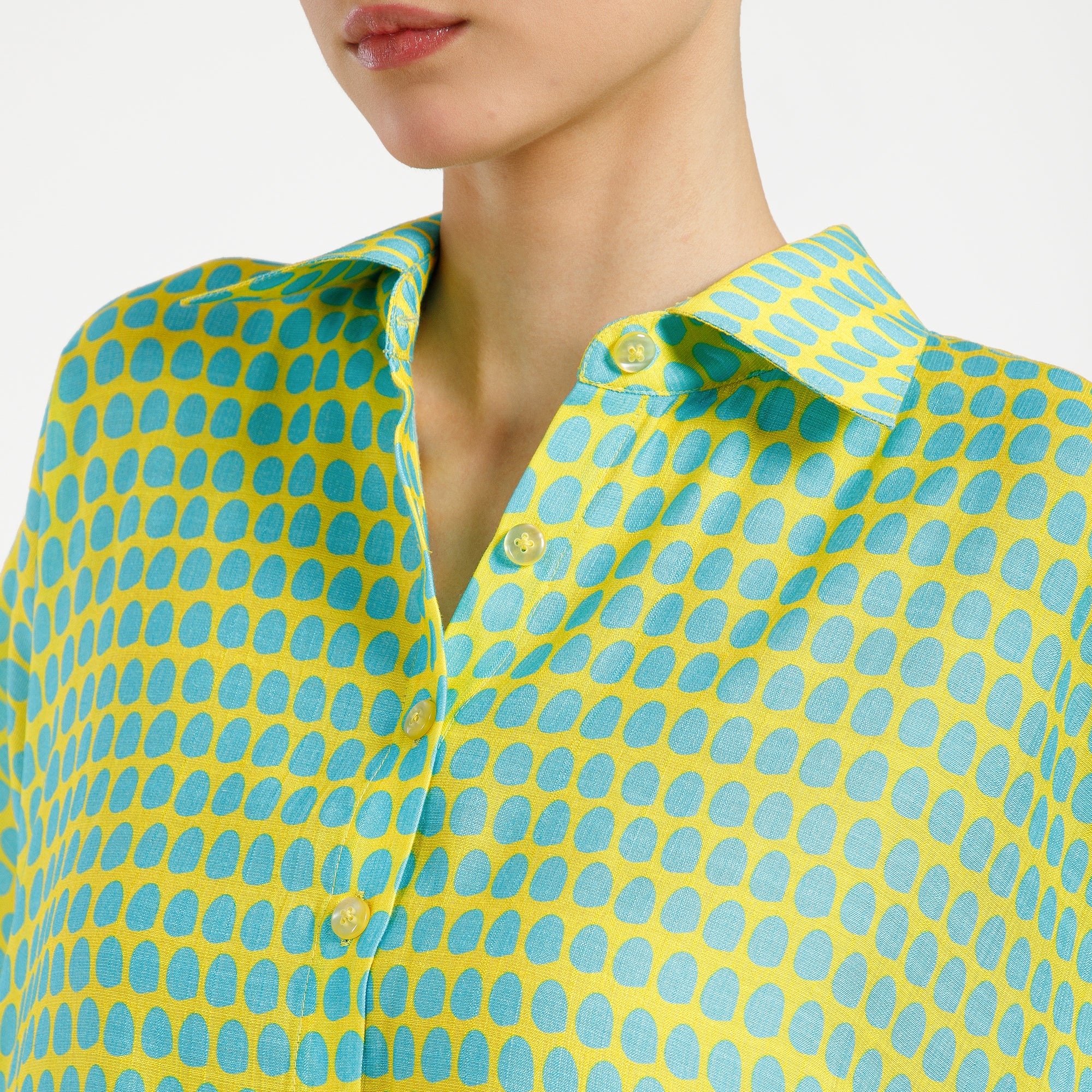 Blue And Yellow Drop Print Viscose Kurta With Belt