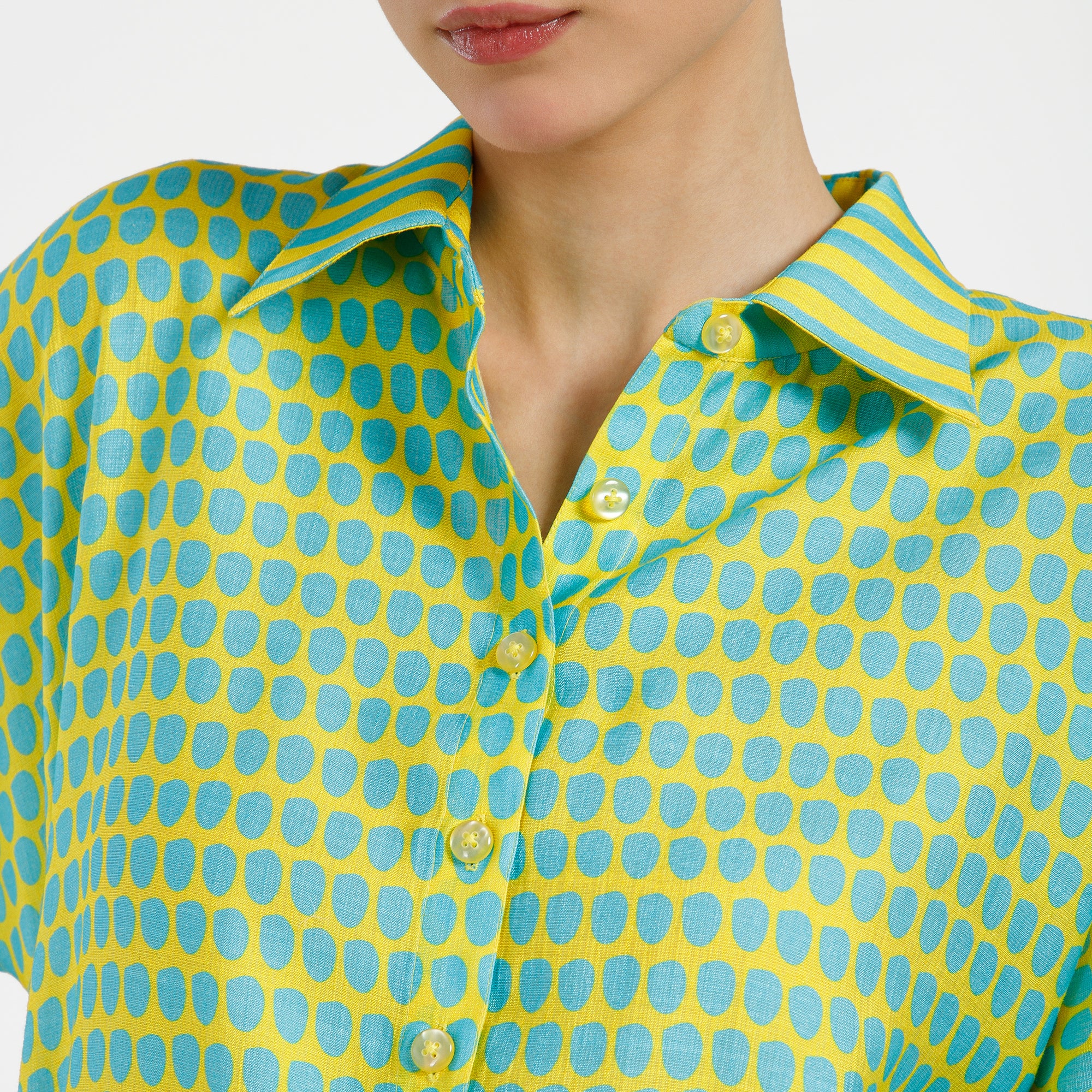 Blue And Yellow Drop Print Viscose Shirt