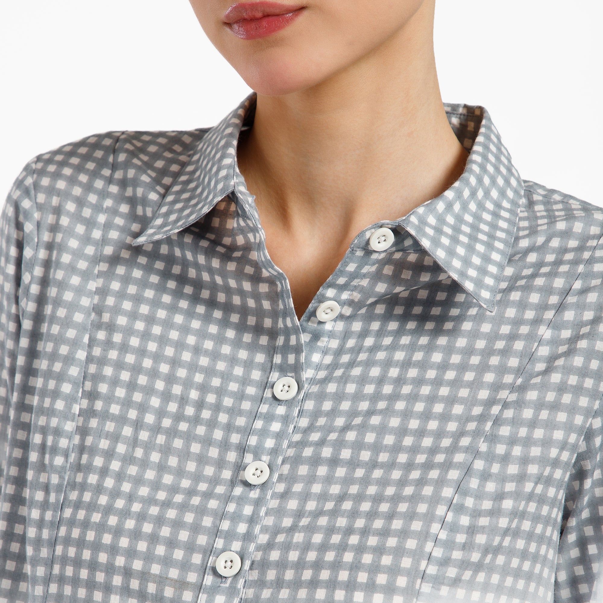 Grey And White Check Printed Cotton Dress
