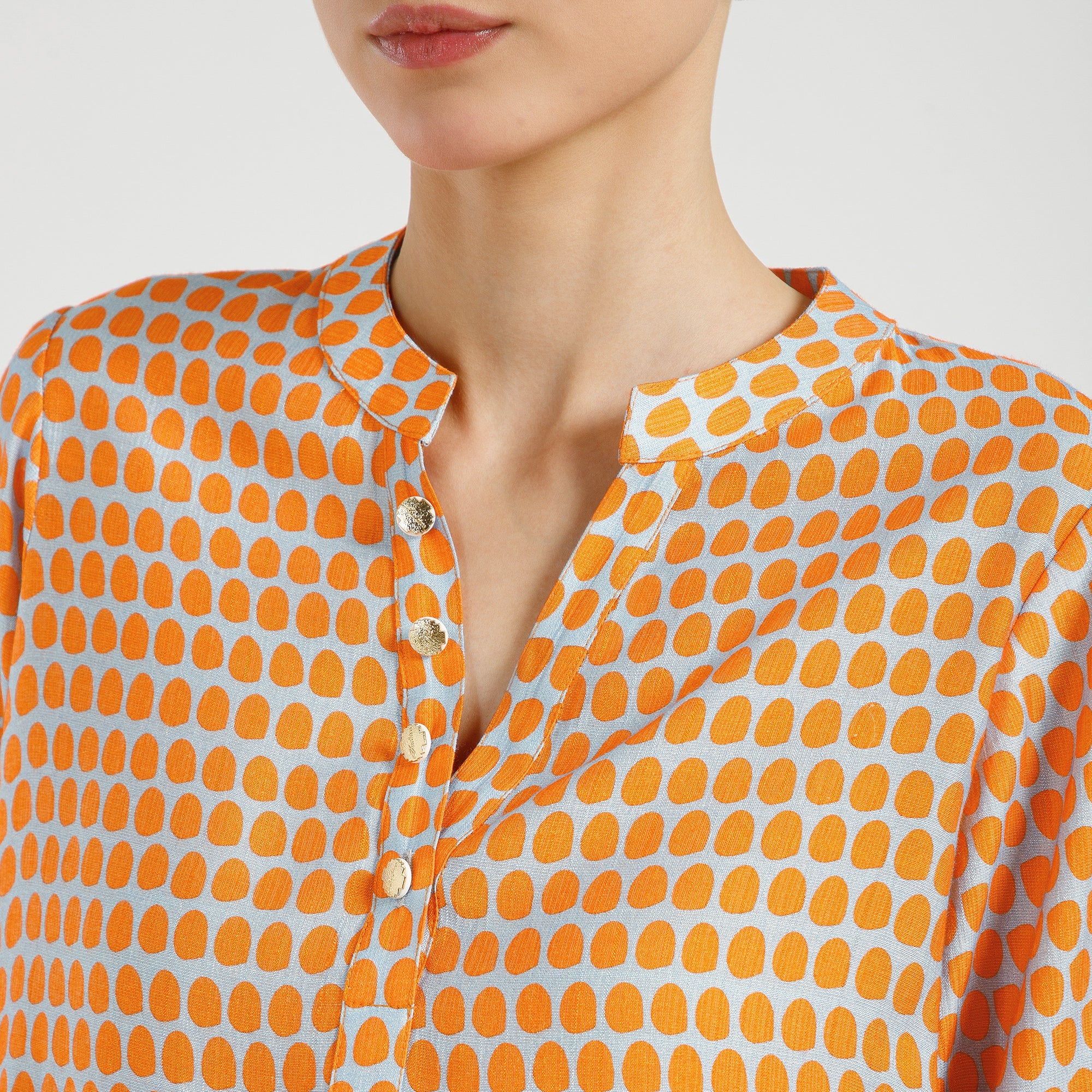 Orange And Blue Drop Print Viscose Kurta
