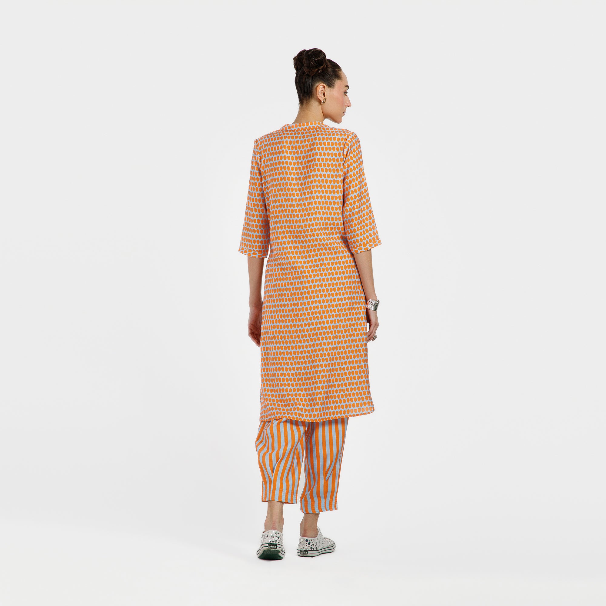 Orange And Blue Drop Print Viscose Kurta