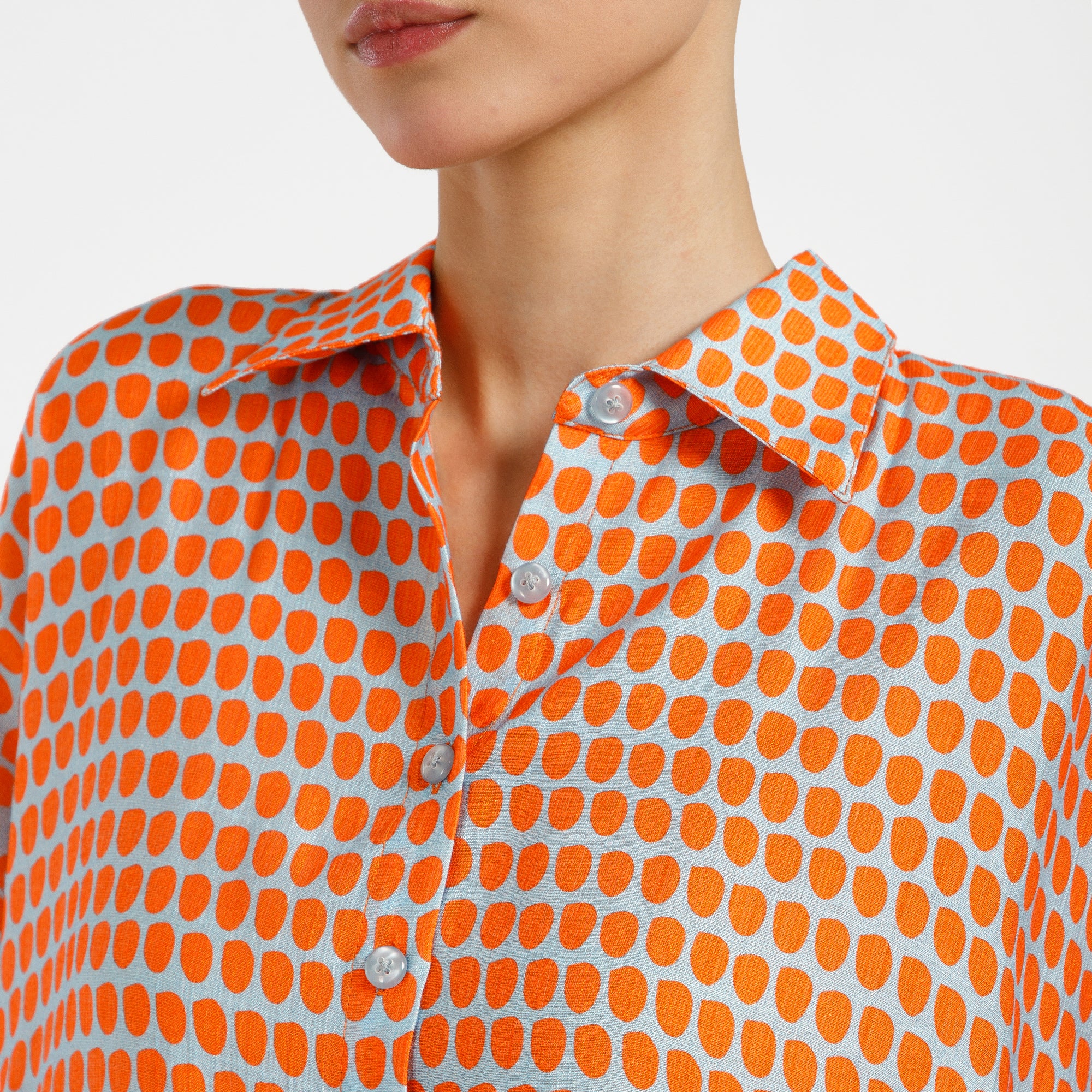 Orange And Blue Drop Print Viscose Kurta With Belt