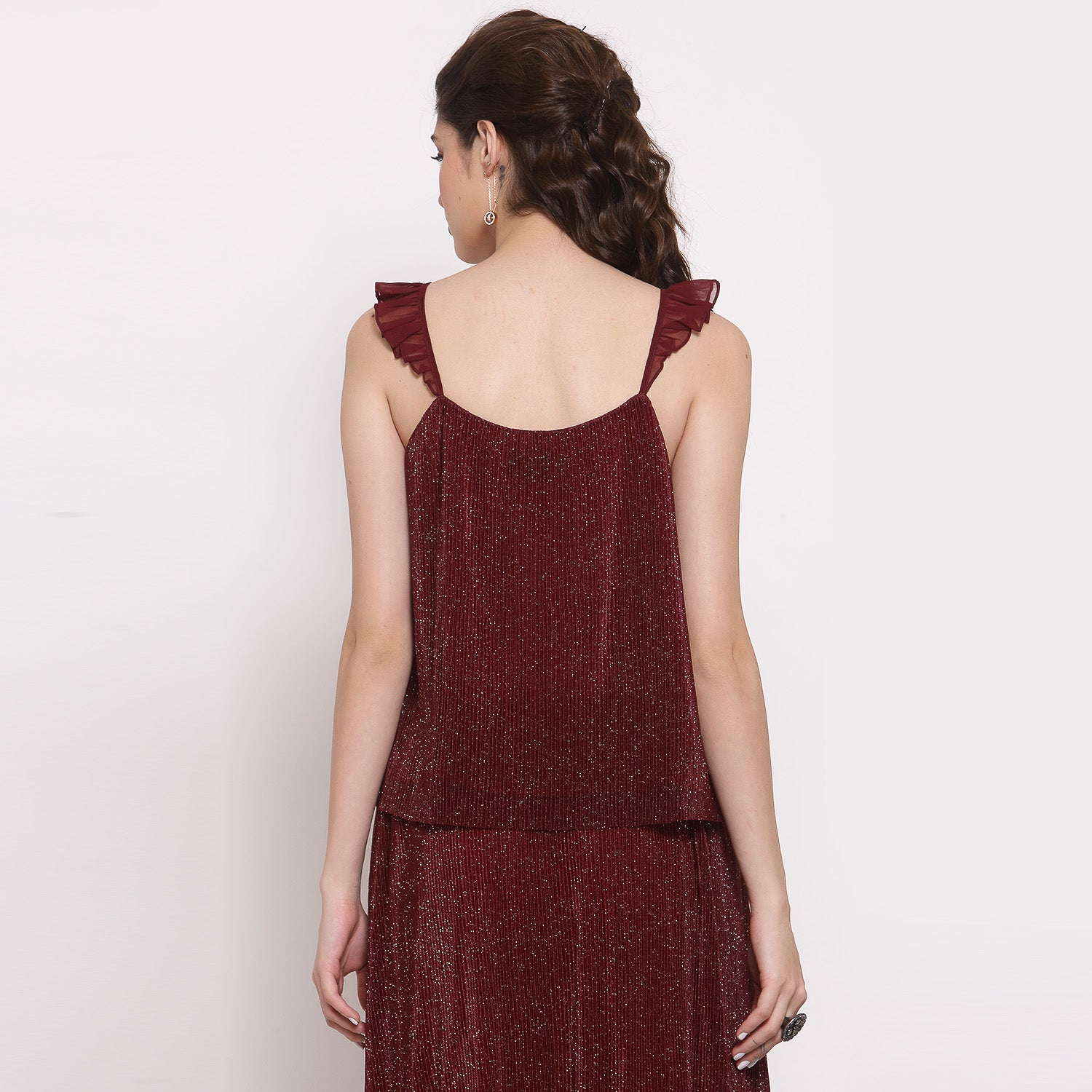 Maroon Plisse Spaghetti Top