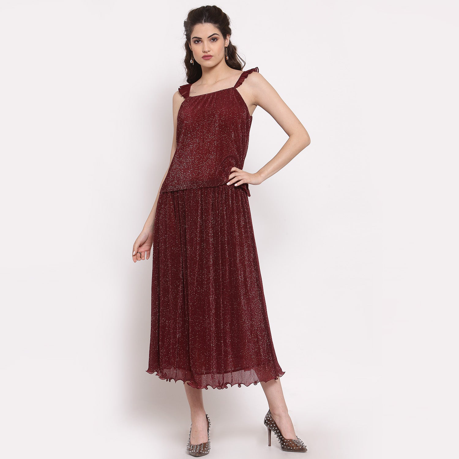 Maroon Plisse Spaghetti Top