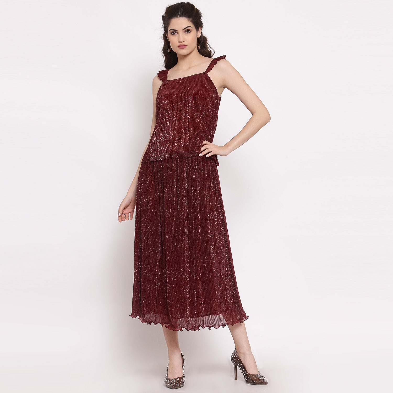 Maroon Plisse Long Skirt