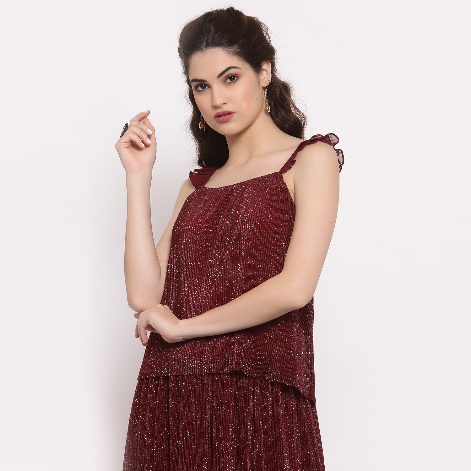 Maroon Plisse Spaghetti Top