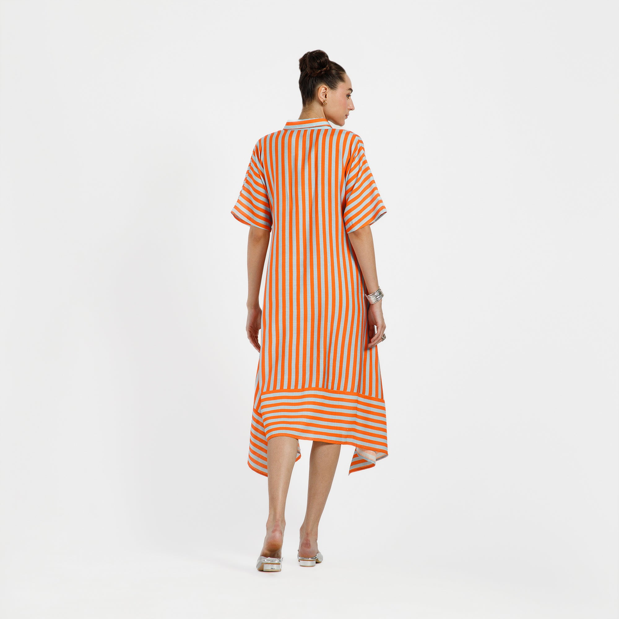 Orange And Blue A-Line Viscose Print Dress
