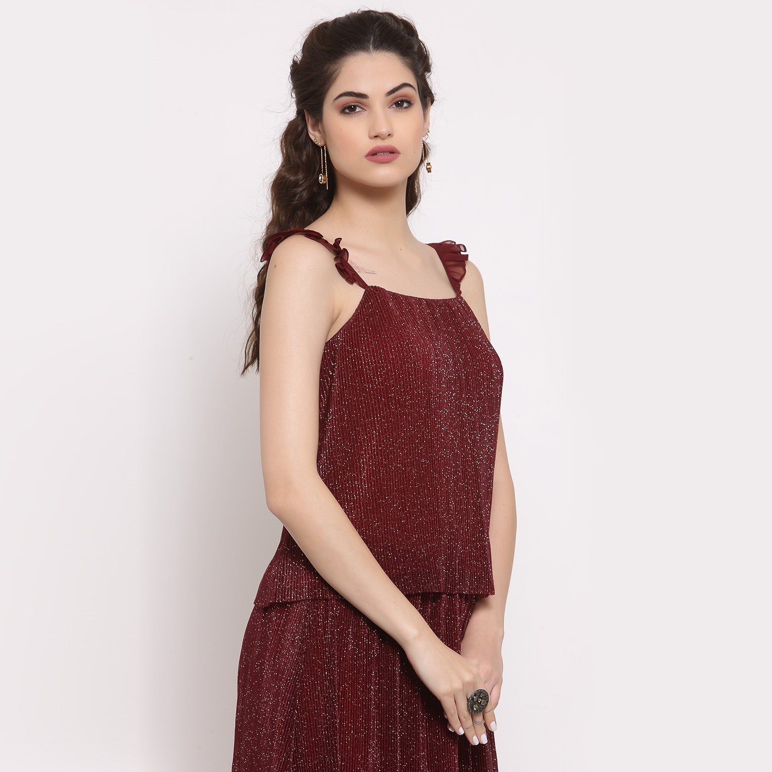 Maroon Plisse Spaghetti Top