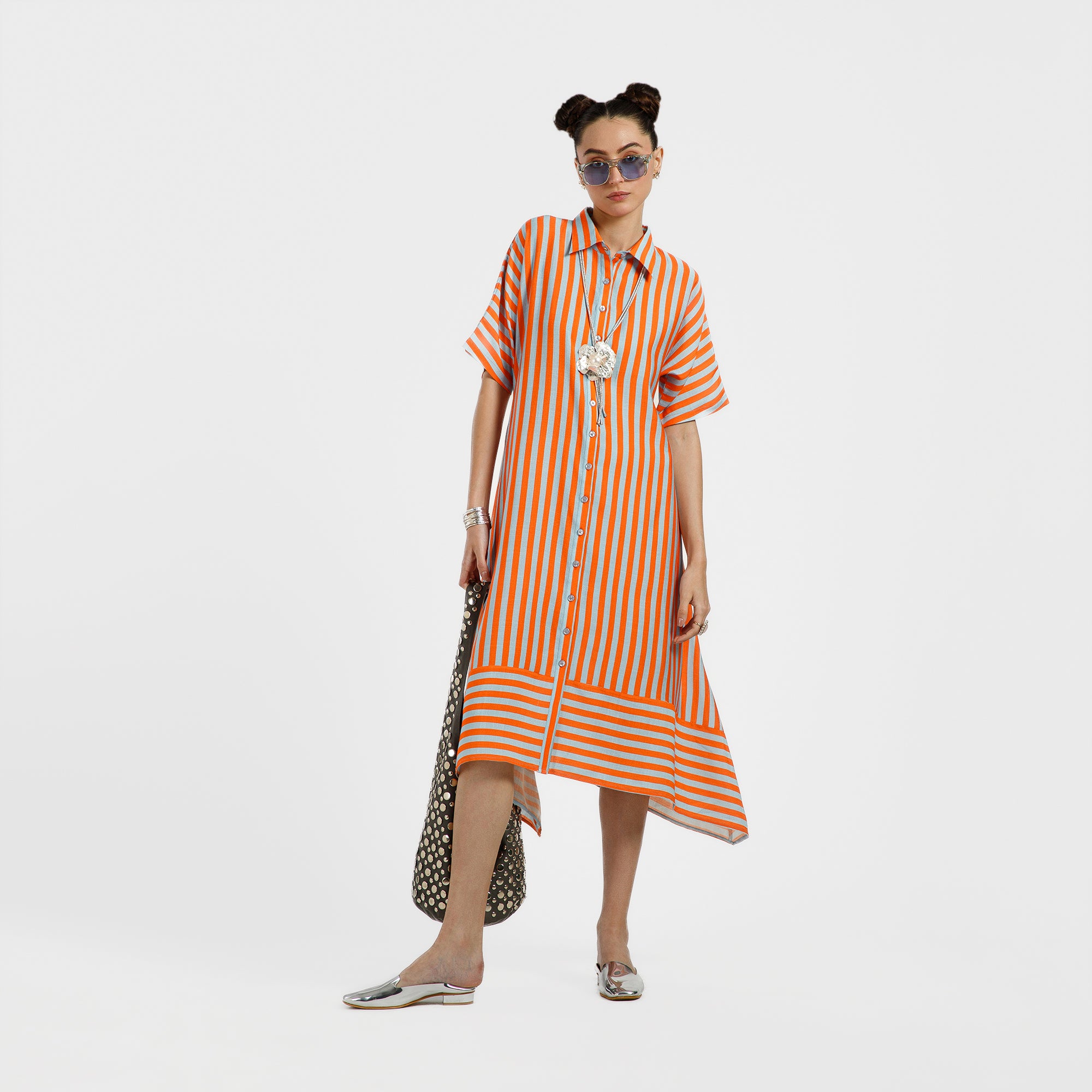 Orange And Blue A-Line Viscose Print Dress