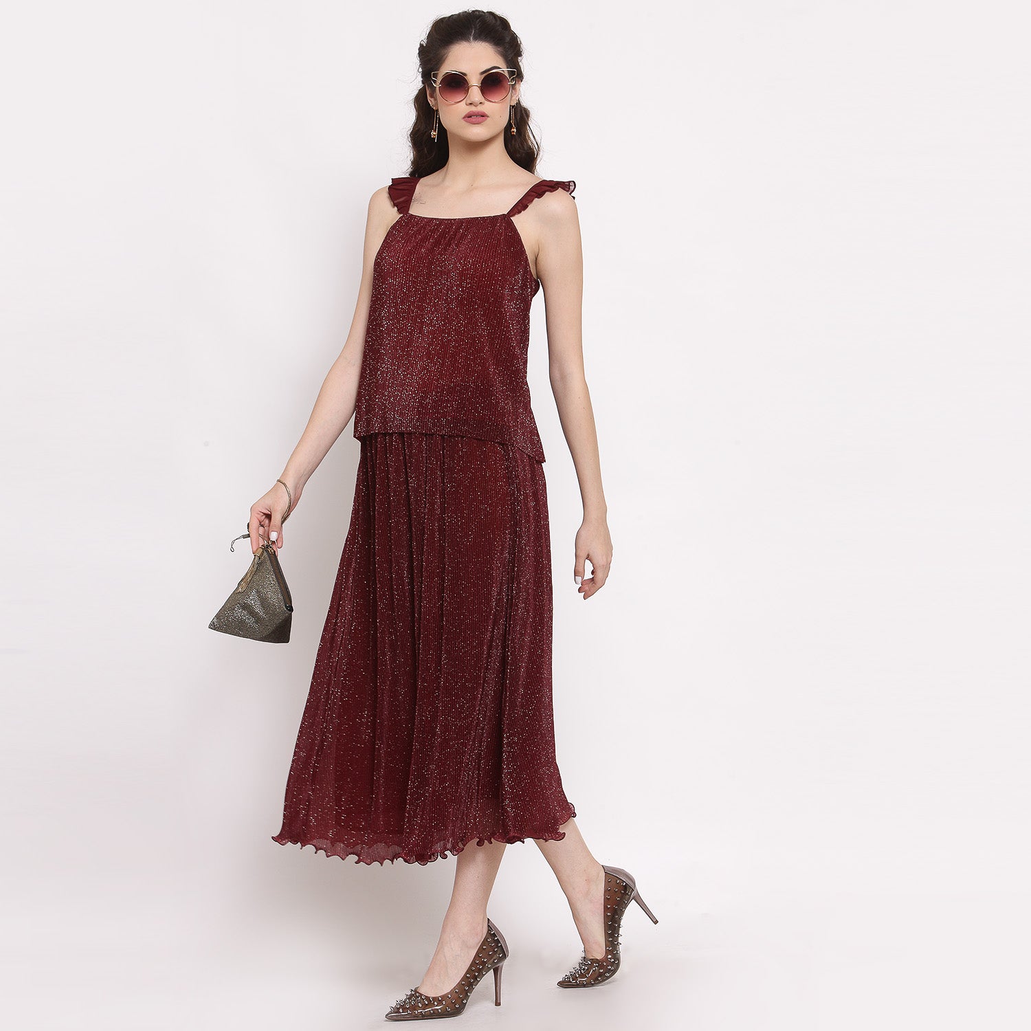 Maroon Plisse Long Skirt