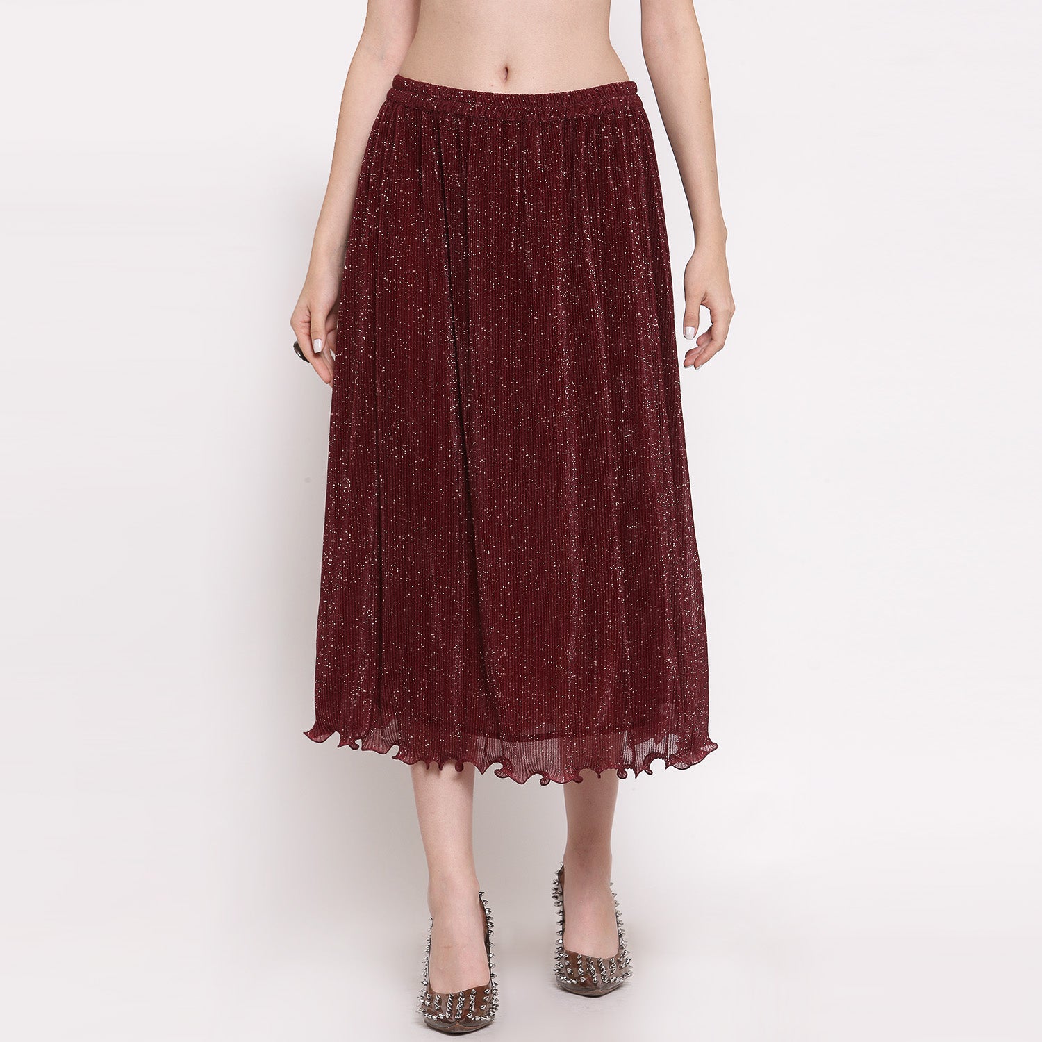 Maroon Plisse Long Skirt